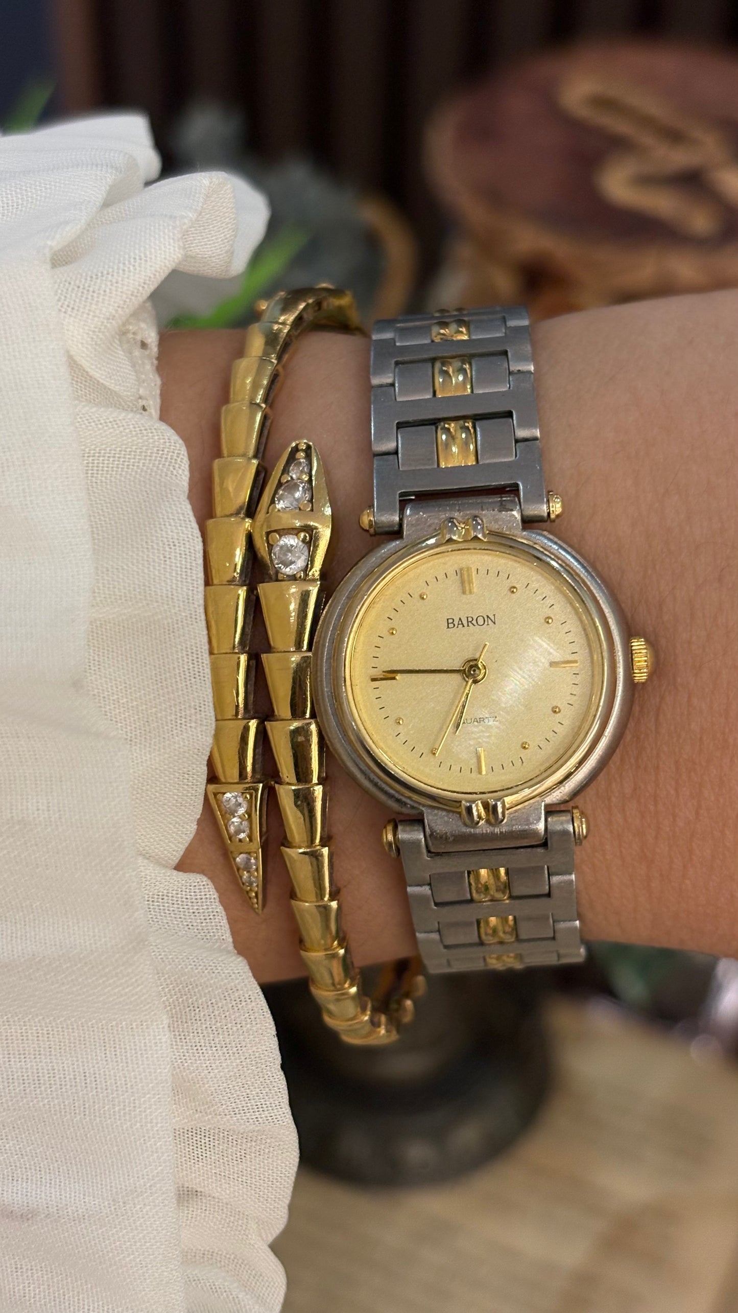 Vintage Baron Classic Gold Line Accent Watch in Two-Tone Quartz Gucci Inspired
