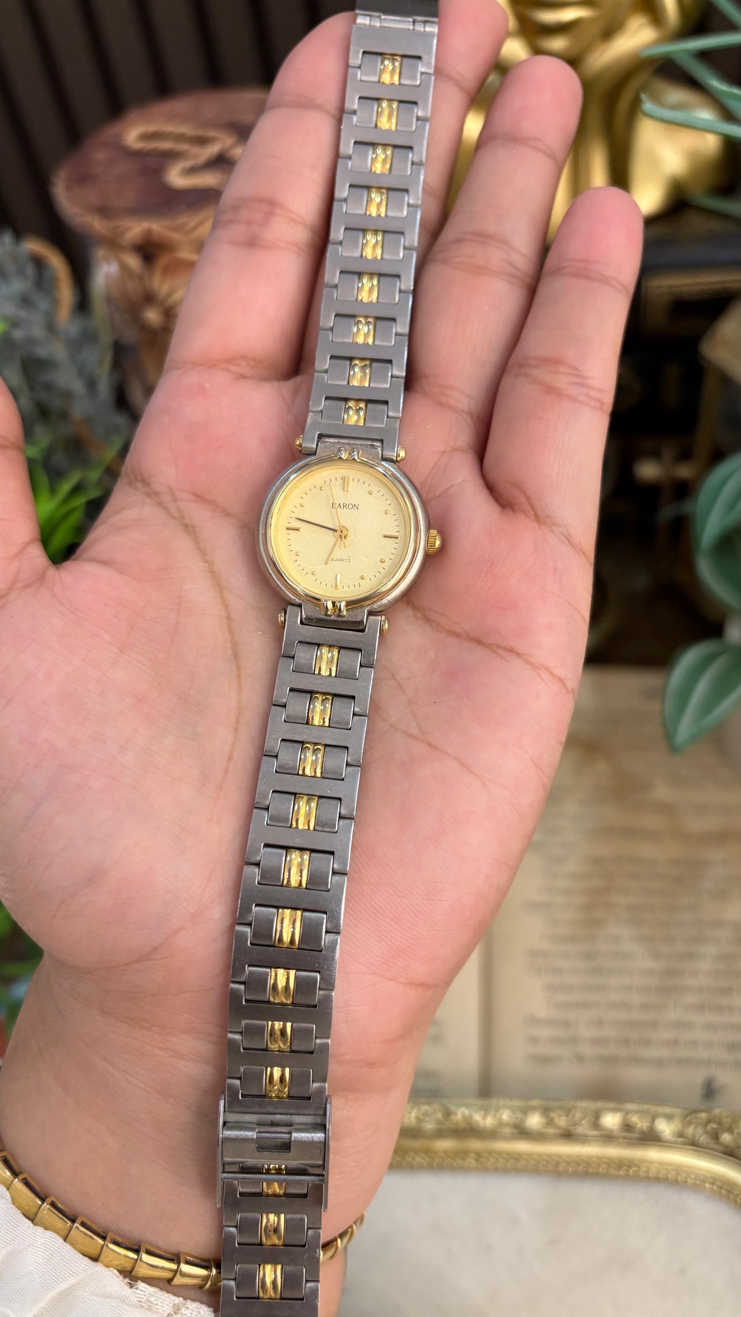 Vintage Baron Classic Gold Line Accent Watch in Two-Tone Quartz Gucci Inspired