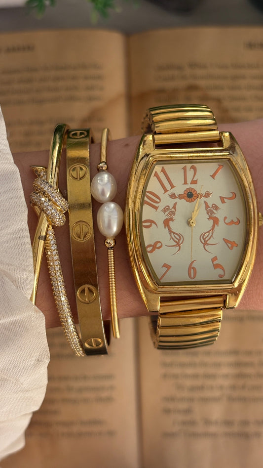 Rare Vintage Japan Quartz Phoenix Barrel Dial Watch in Gold Tone Quartz