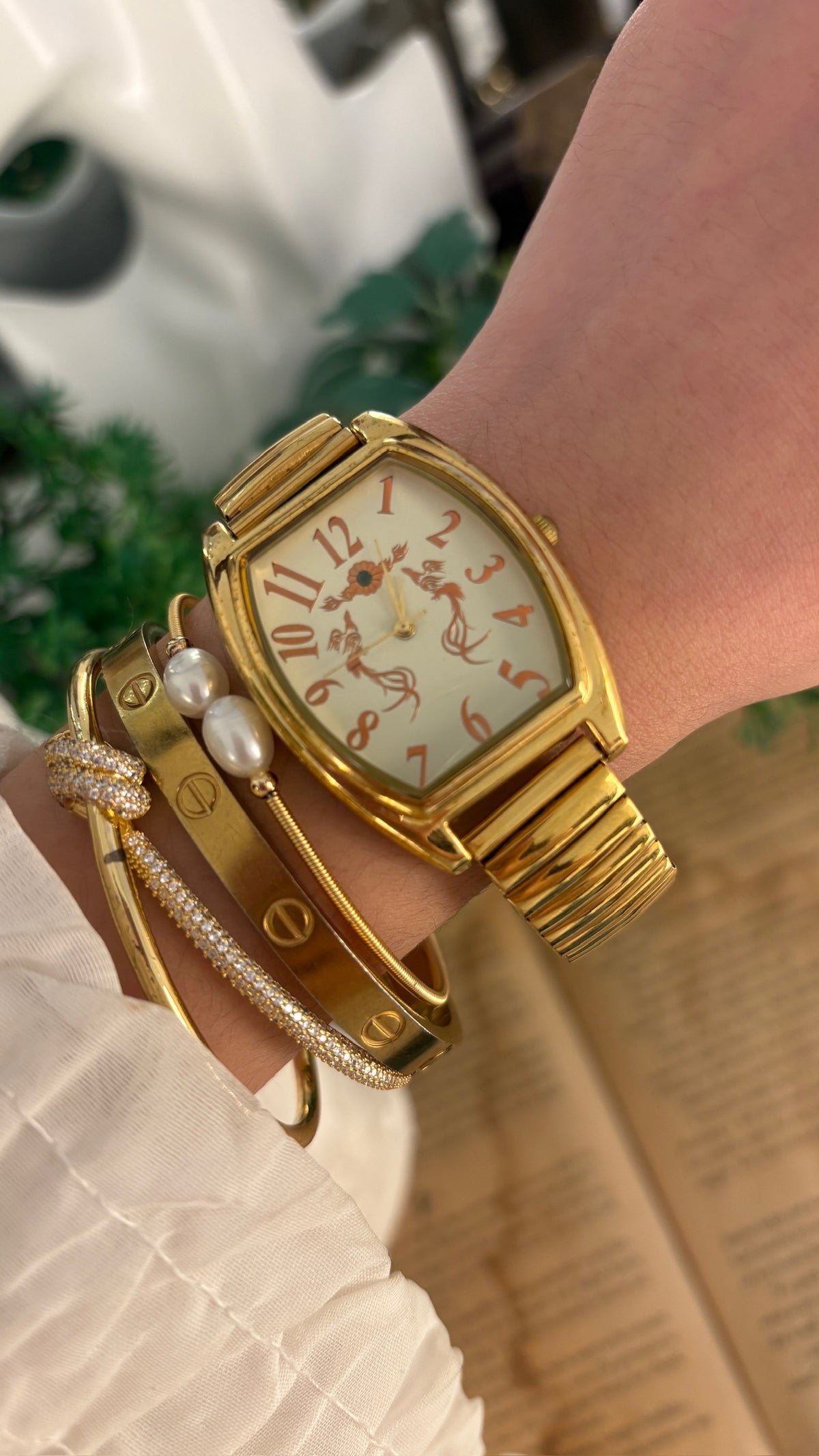Rare Vintage Japan Quartz Phoenix Barrel Dial Watch in Gold Tone Quartz