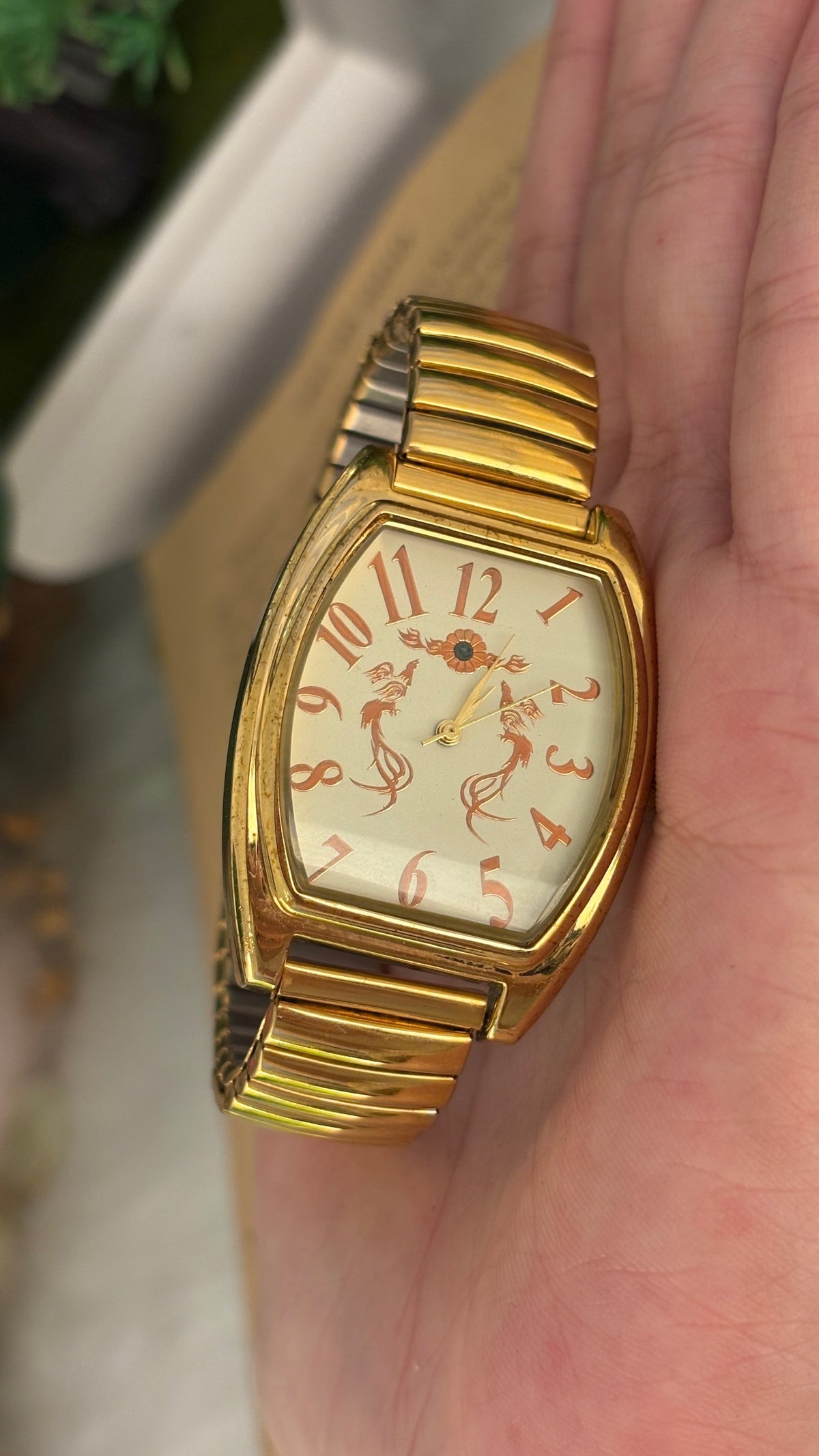 Rare Vintage Japan Quartz Phoenix Barrel Dial Watch in Gold Tone Quartz