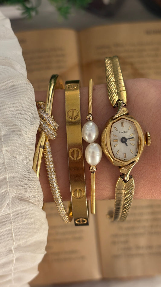 Rare Dainty Vintage Timex Mechanical Wind Dress Watch in Gold Tone Quartz