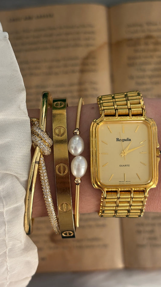Rare Vintage Rogadis Swiss Tank Watch in Gold Tone Quartz