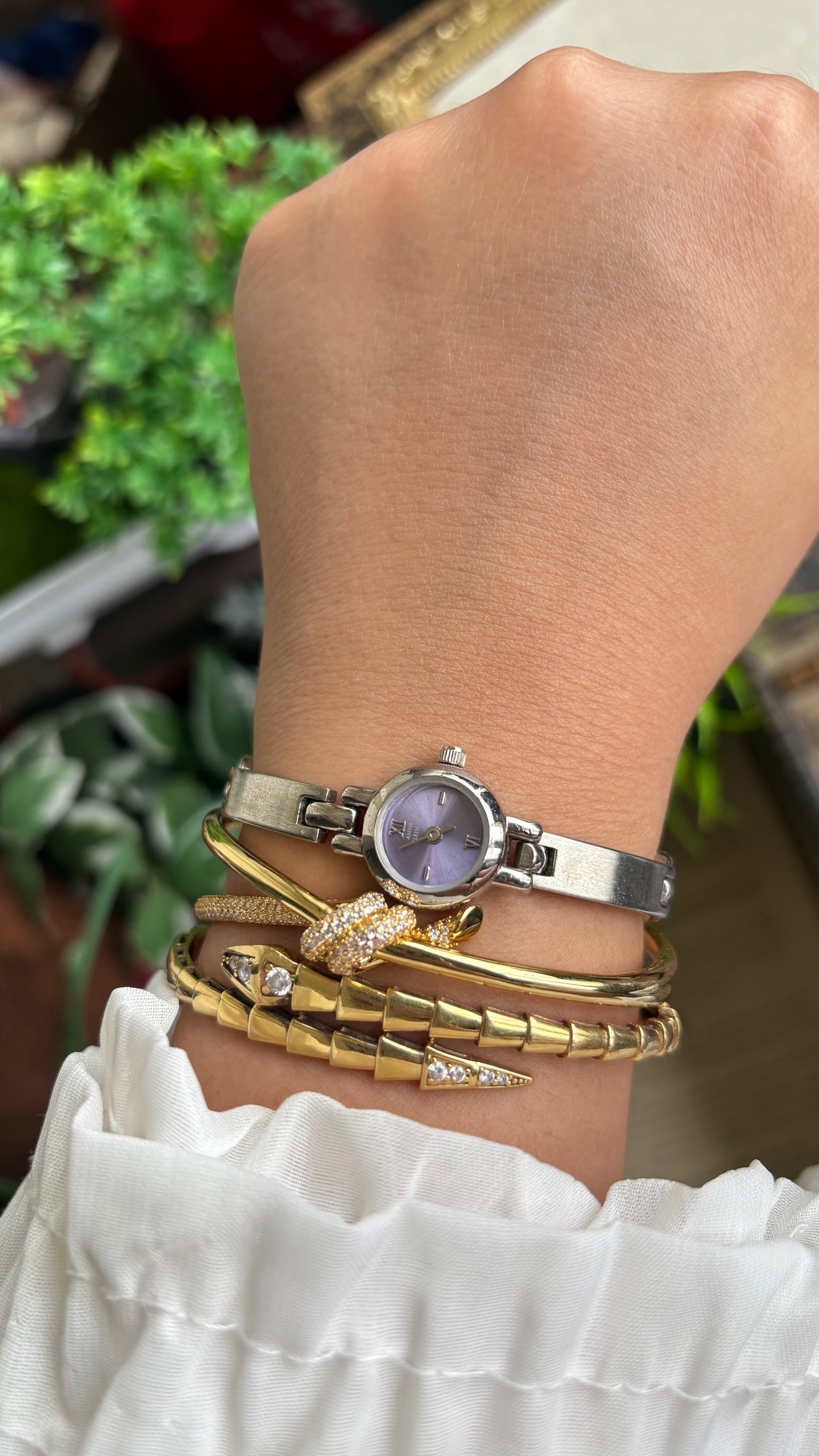 Extremely Rare Vintage Anne Klein Watch in Silver Tone Super Dainty Purple Dial