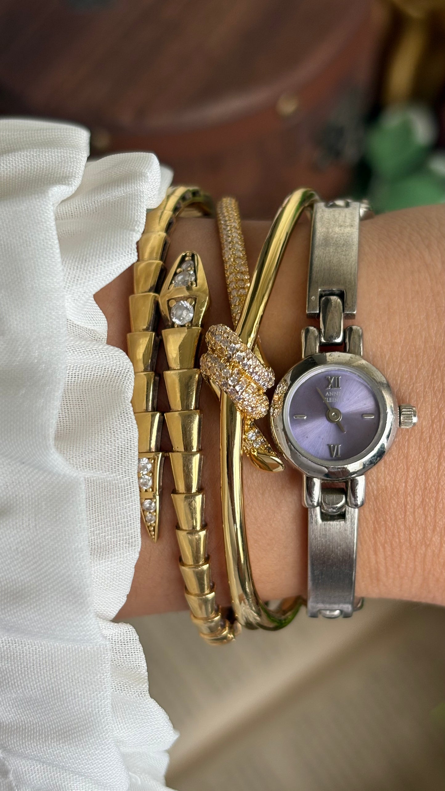 Extremely Rare Vintage Anne Klein Watch in Silver Tone Super Dainty Purple Dial
