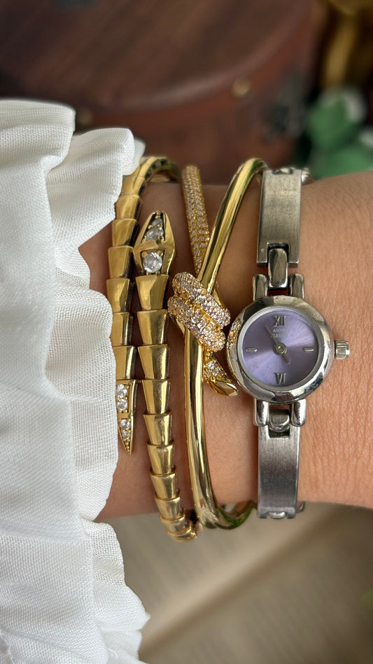 Extremely Rare Vintage Anne Klein Watch in Silver Tone Super Dainty Purple Dial