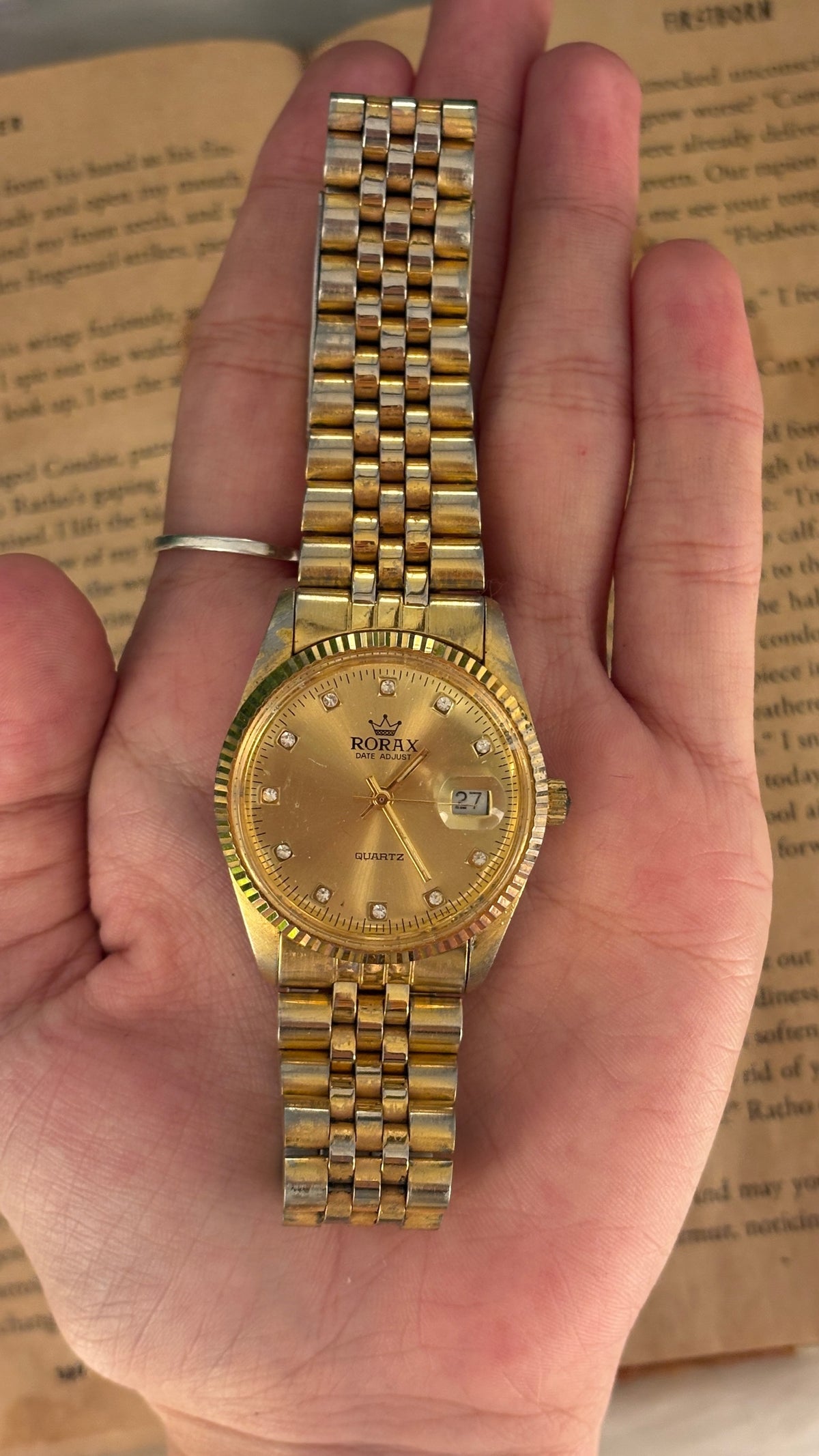 Vintage Rorax Fluted Bezel Watch in Gold Tone Quartz