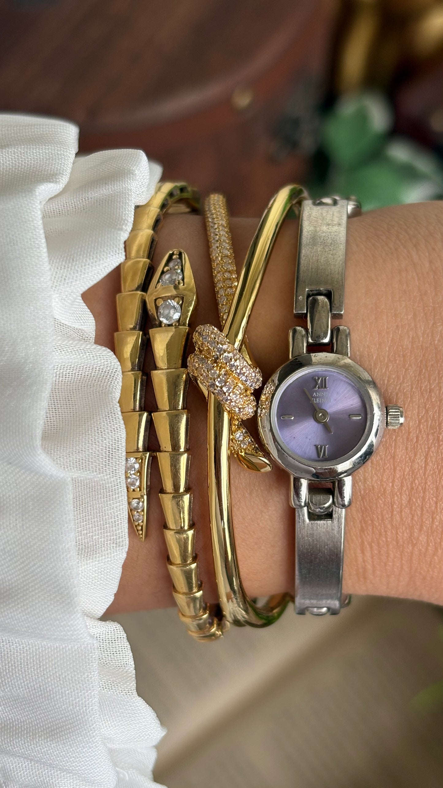 Extremely Rare Vintage Anne Klein Watch in Silver Tone Super Dainty Purple Dial