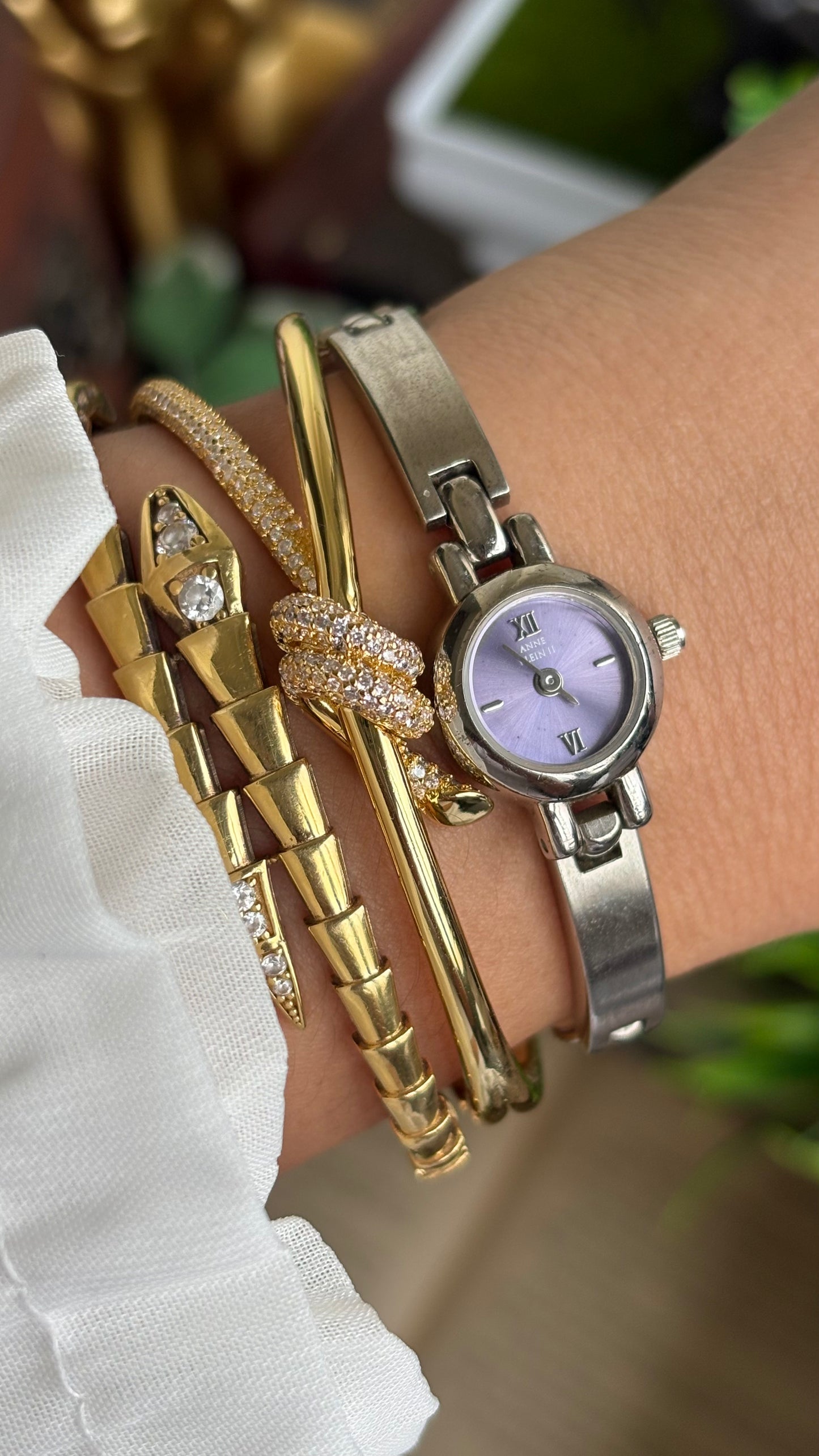 Extremely Rare Vintage Anne Klein Watch in Silver Tone Super Dainty Purple Dial