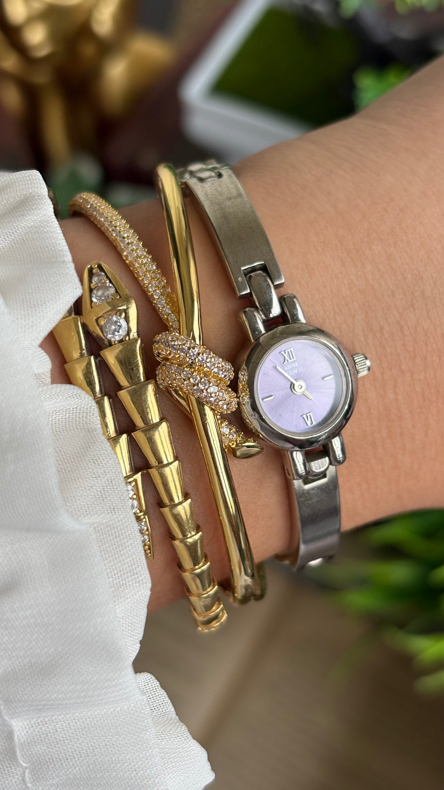 Extremely Rare Vintage Anne Klein Watch in Silver Tone Super Dainty Purple Dial