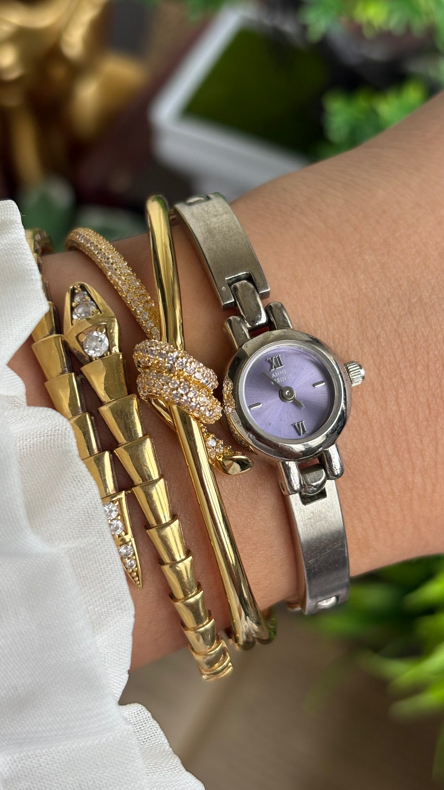 Extremely Rare Vintage Anne Klein Watch in Silver Tone Super Dainty Purple Dial