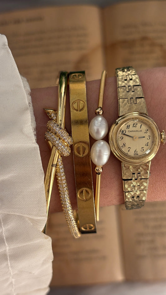 Rare Dainty Vintage Caravelle Bulova Swiss Mechanical Wind Dress Watch in Gold Tone