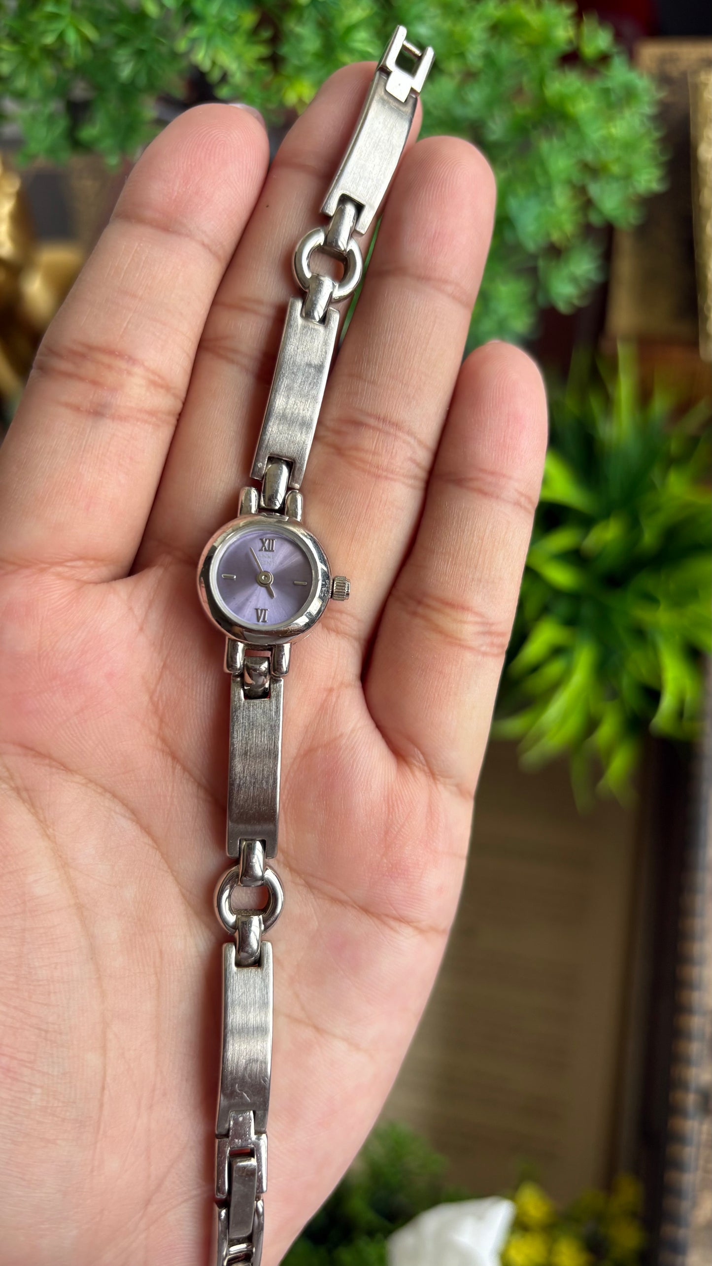 Extremely Rare Vintage Anne Klein Watch in Silver Tone Super Dainty Purple Dial