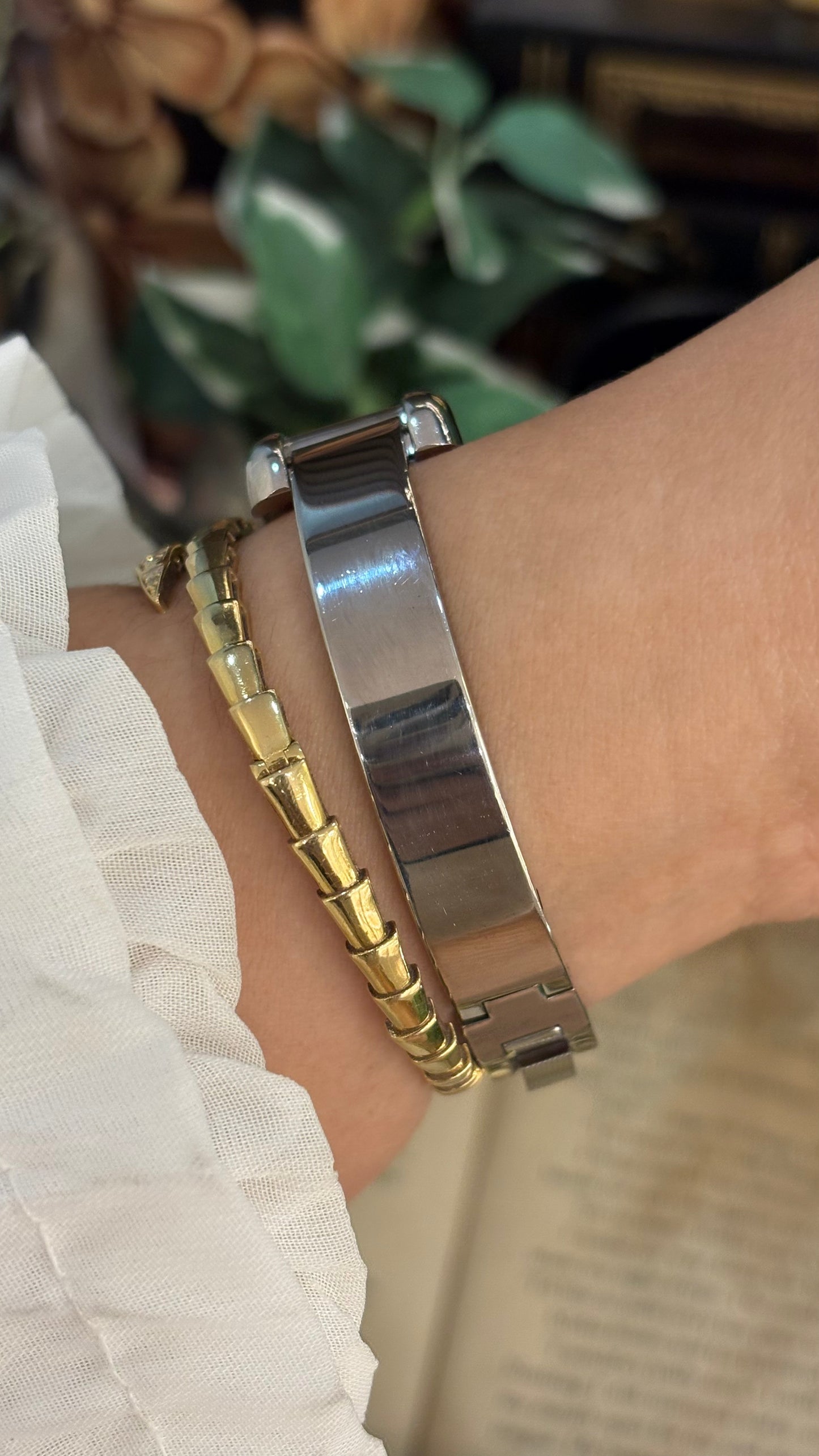 Vintage Lamue Diacut Glass Tank Bangle Watch in Silver Tone Quartz