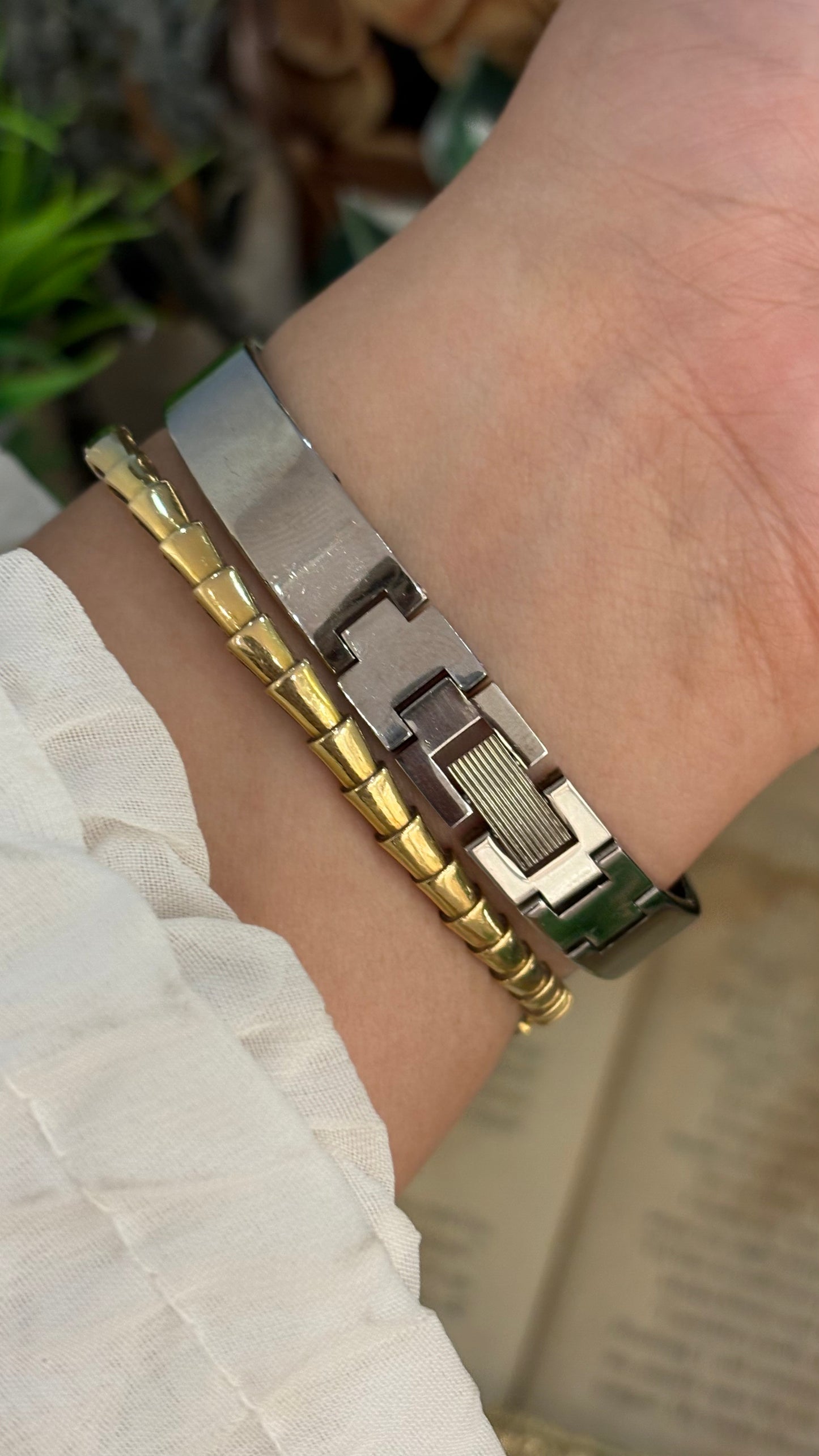 Vintage Lamue Diacut Glass Tank Bangle Watch in Silver Tone Quartz