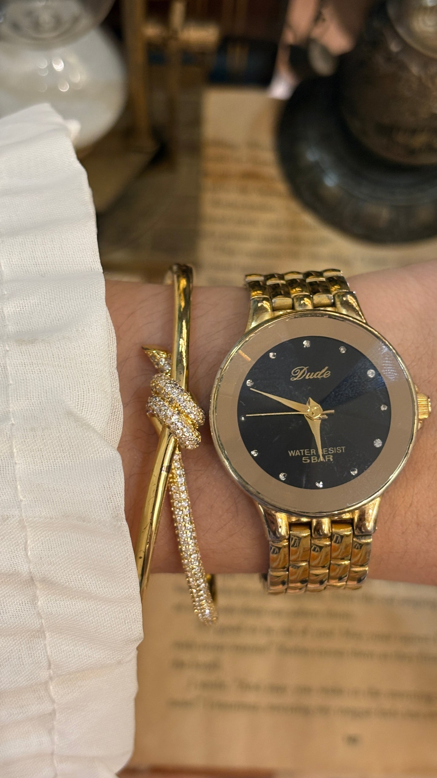 Vintage Dude Minimalist Watch in Gold Tone Black Patterned Dial Quartz