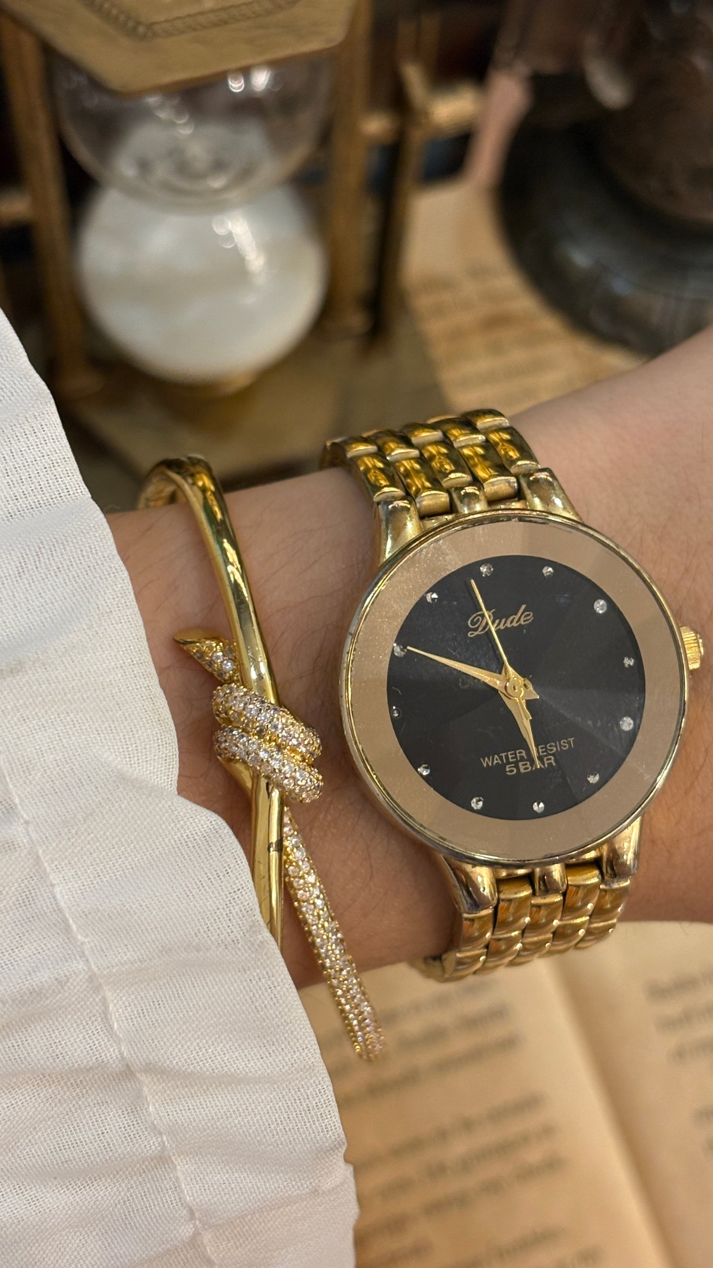 Vintage Dude Minimalist Watch in Gold Tone Black Patterned Dial Quartz