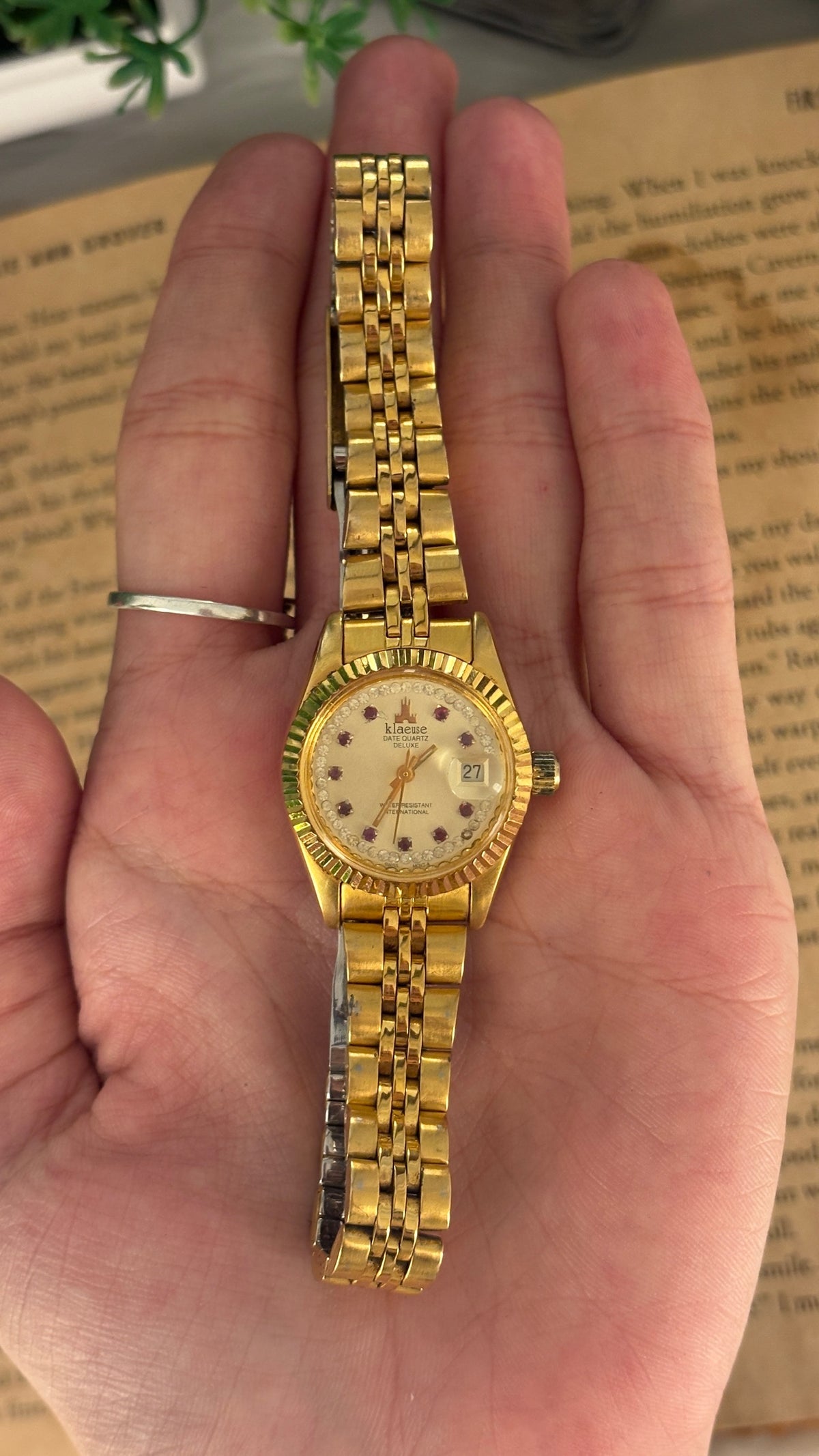 Rare Vintage Klaeuse Swiss Fluted Bezel Watch in Gold Tone Quartz