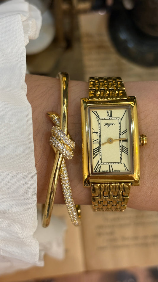 Vintage Myar Swiss Classic Tank Watch in Gold Tone Quartz