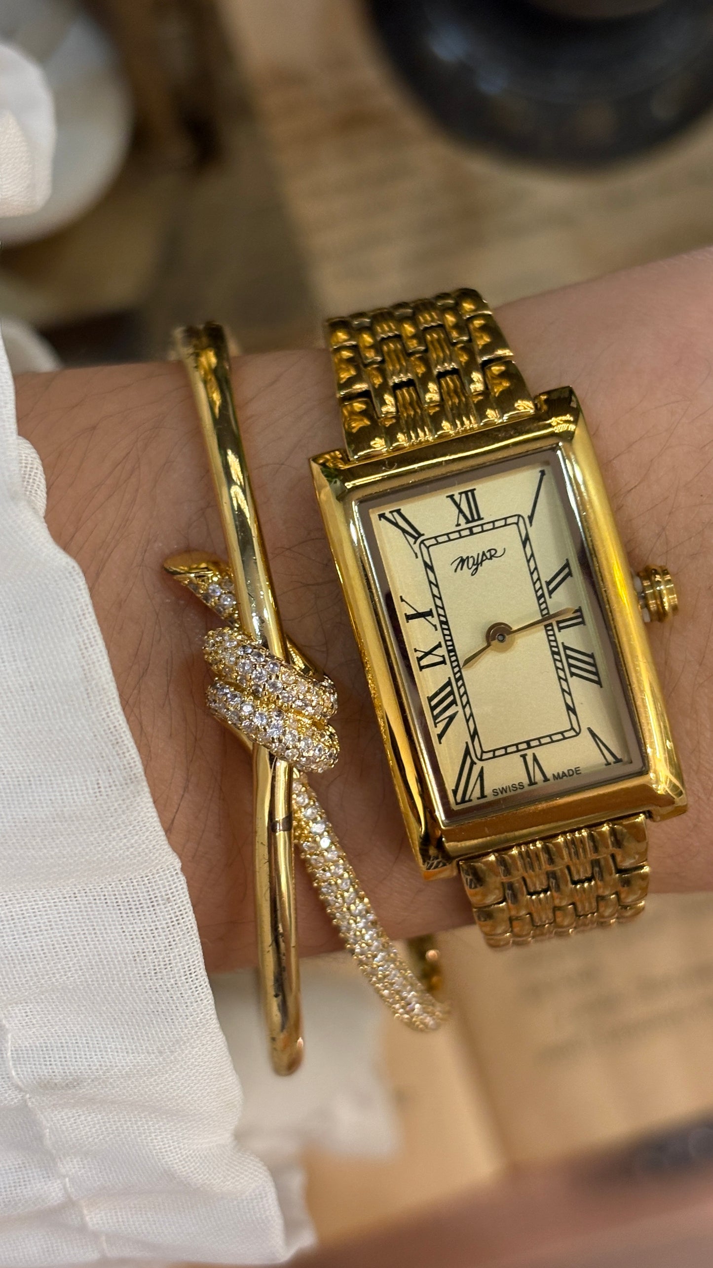 Vintage Myar Swiss Classic Tank Watch in Gold Tone Quartz