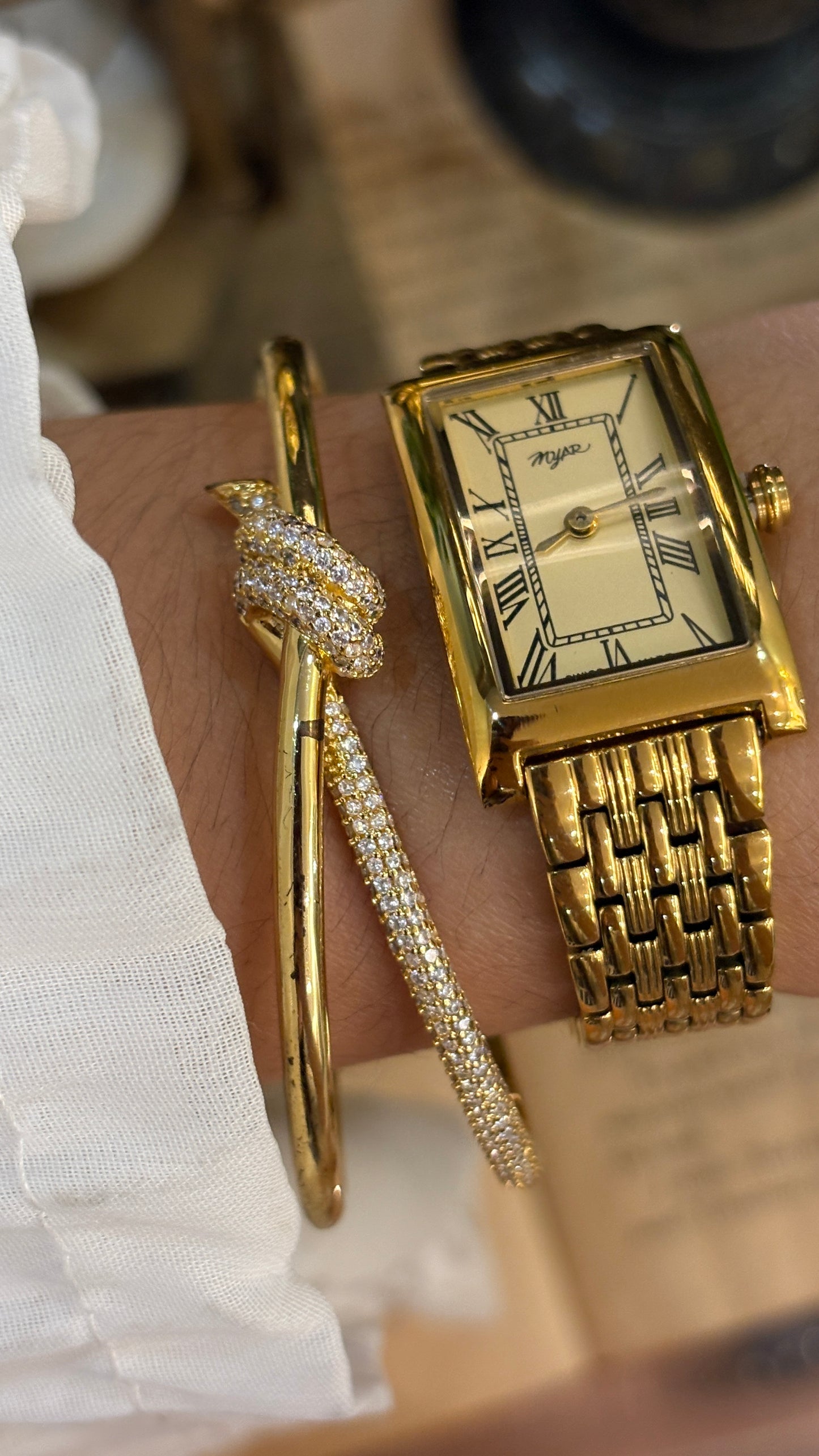 Vintage Myar Swiss Classic Tank Watch in Gold Tone Quartz