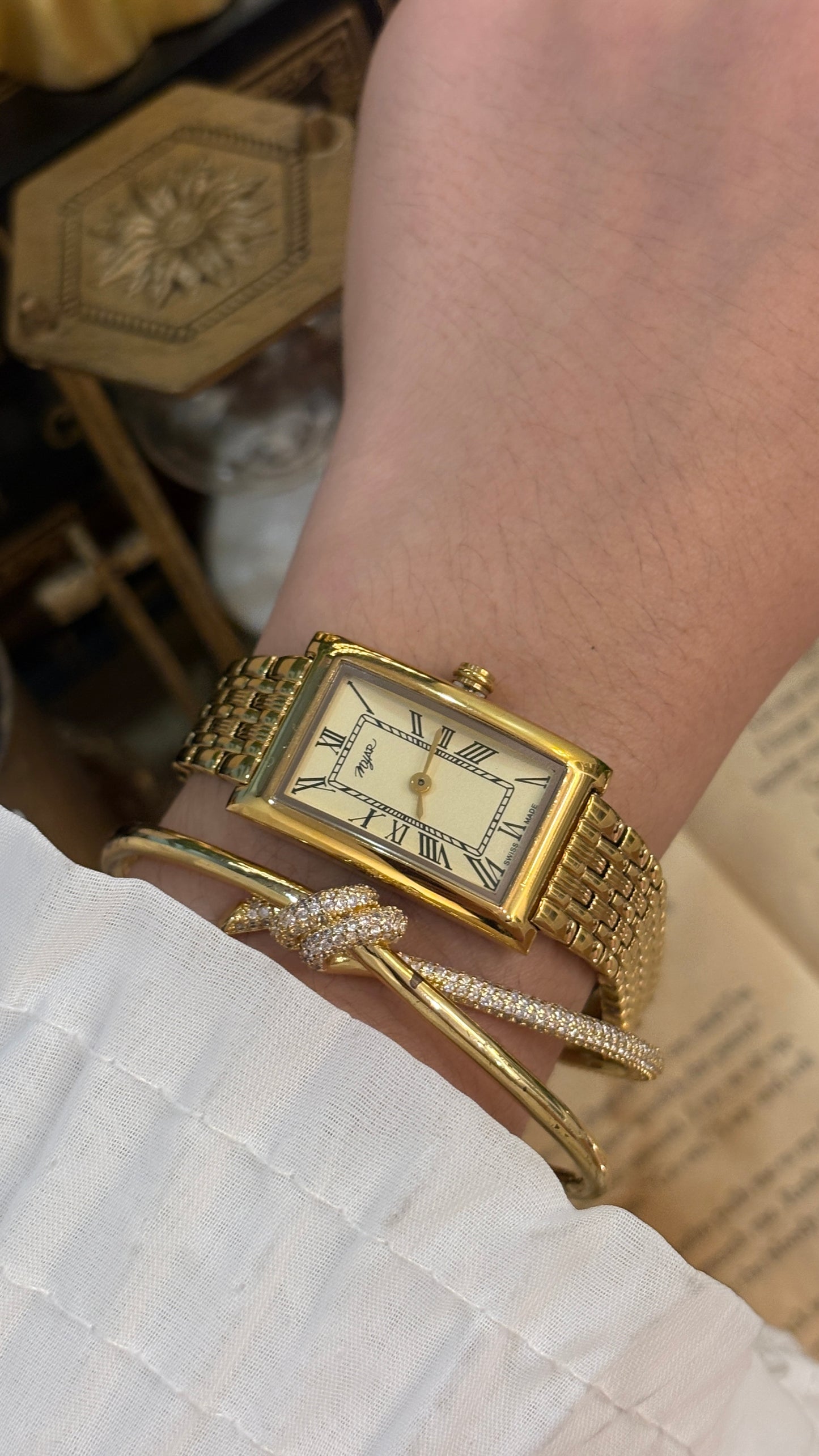 Vintage Myar Swiss Classic Tank Watch in Gold Tone Quartz