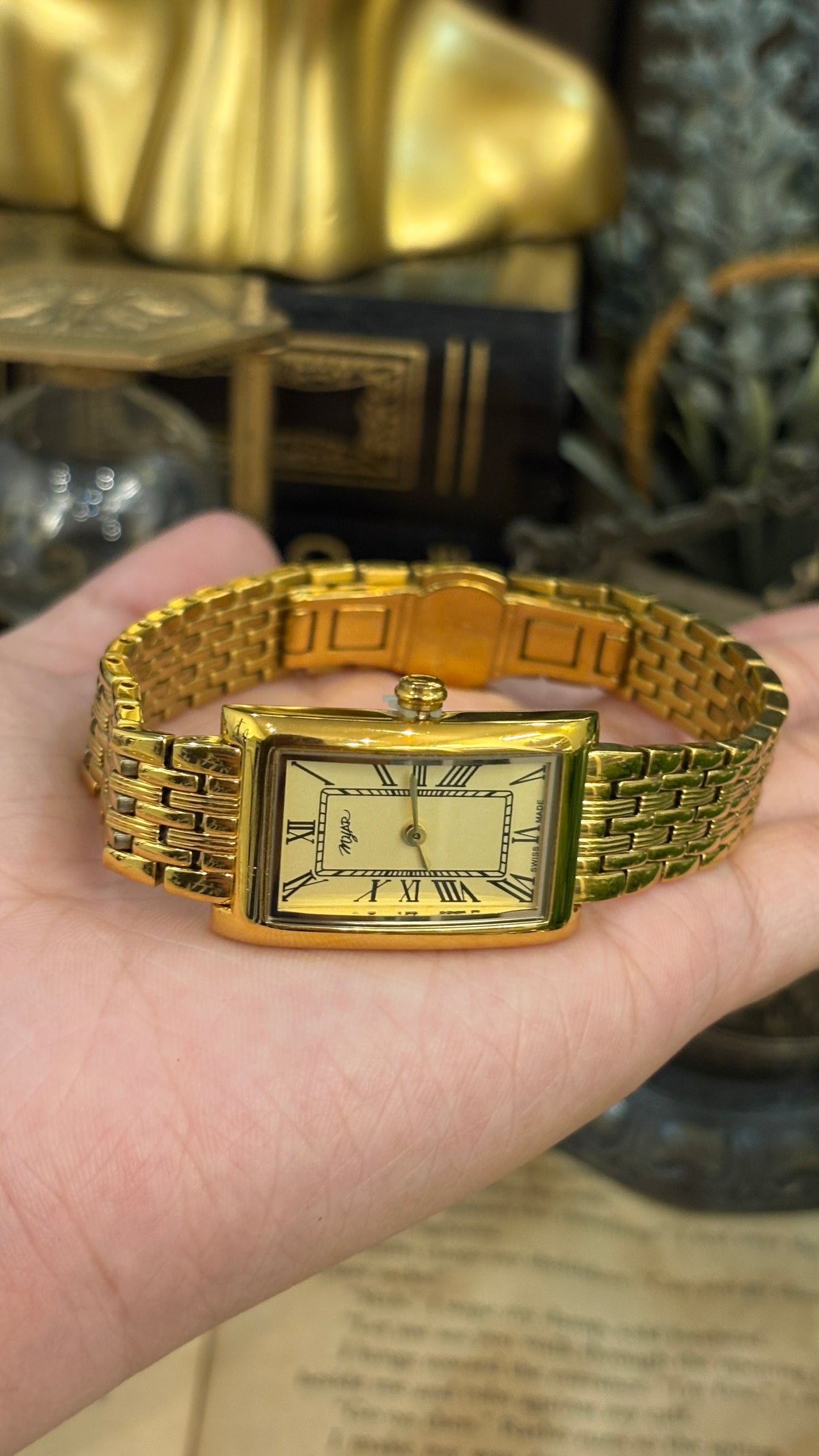 Vintage Myar Swiss Classic Tank Watch in Gold Tone Quartz