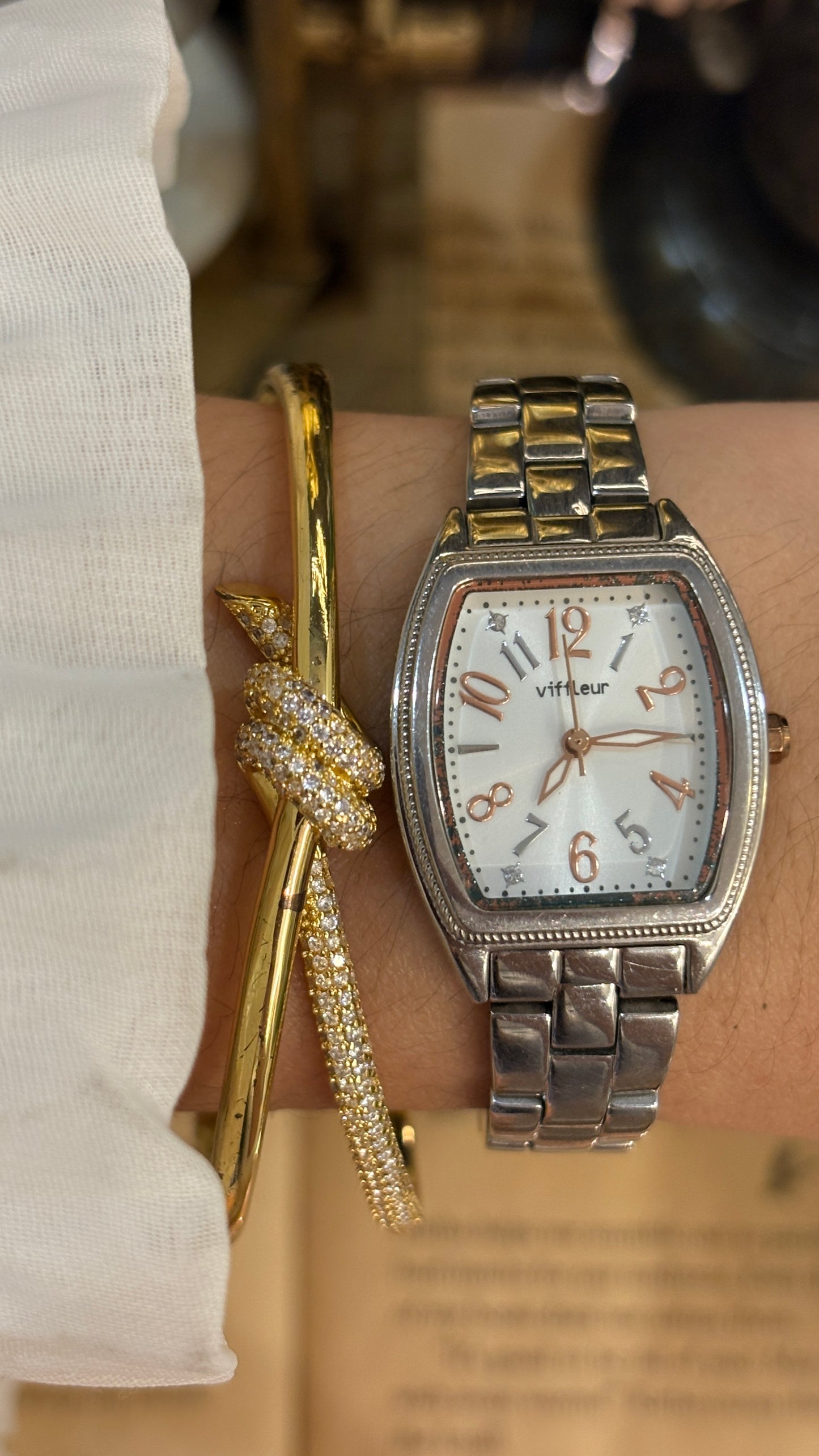 Vintage Viffleur Paris Barrel Case Classic Watch in Two-Tone Silver and Gold Tone Quartz