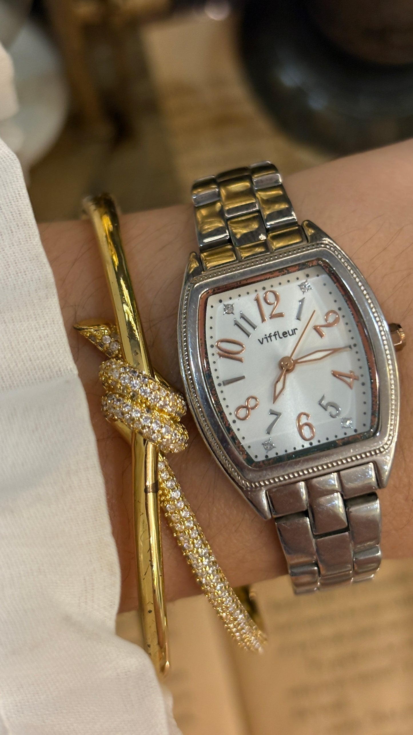 Vintage Viffleur Paris Barrel Case Classic Watch in Two-Tone Silver and Gold Tone Quartz