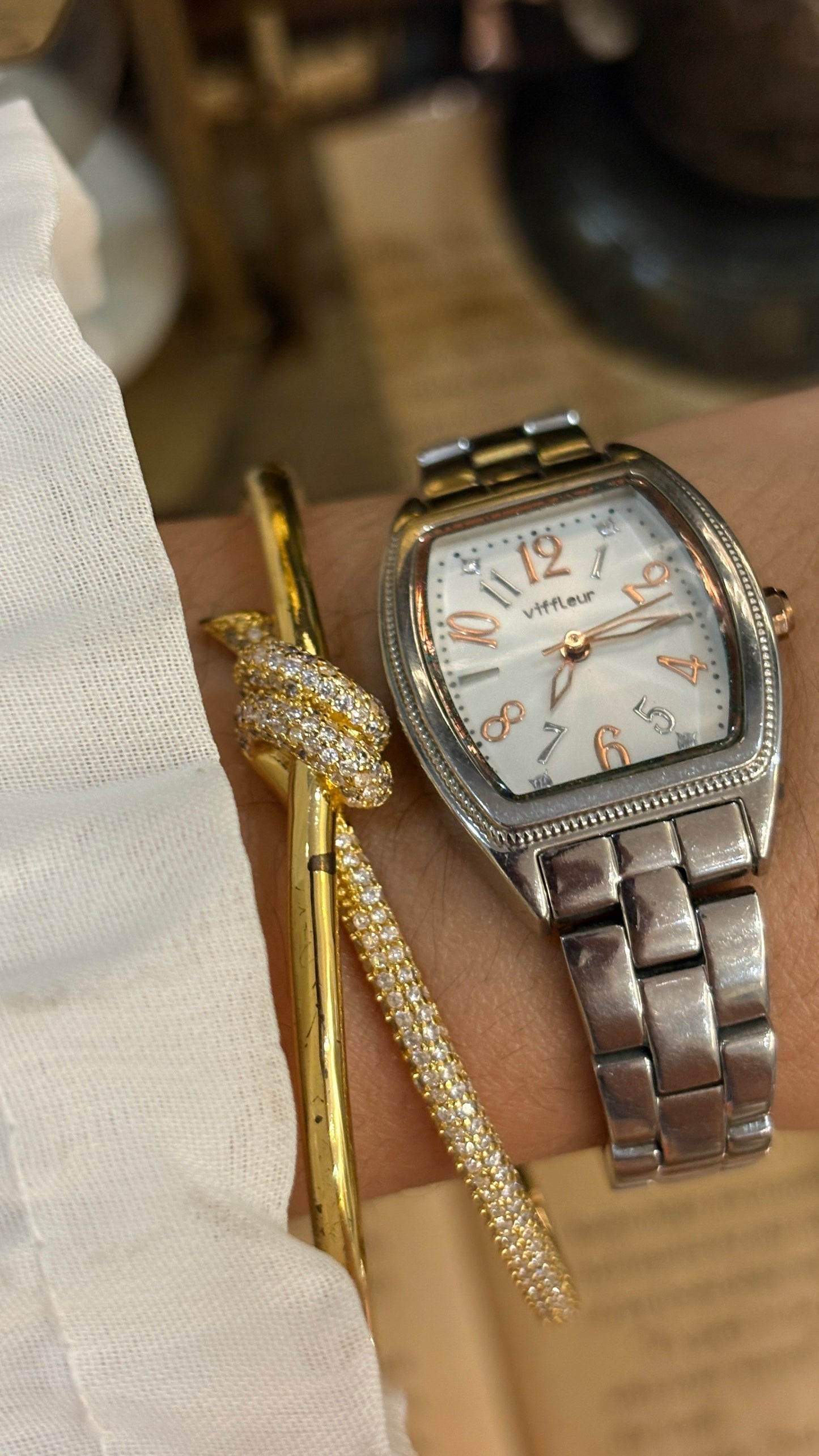 Vintage Viffleur Paris Barrel Case Classic Watch in Two-Tone Silver and Gold Tone Quartz