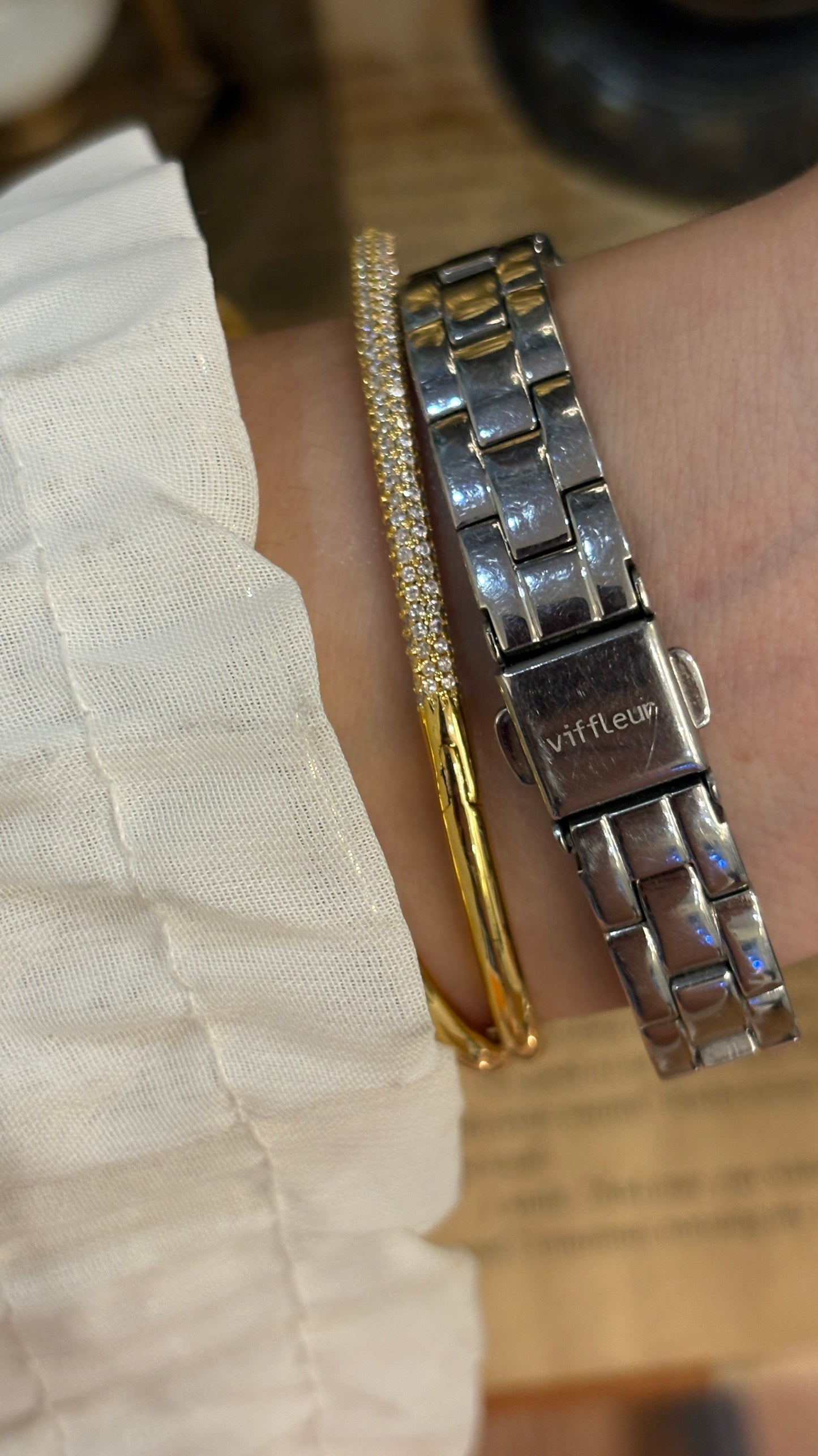 Vintage Viffleur Paris Barrel Case Classic Watch in Two-Tone Silver and Gold Tone Quartz