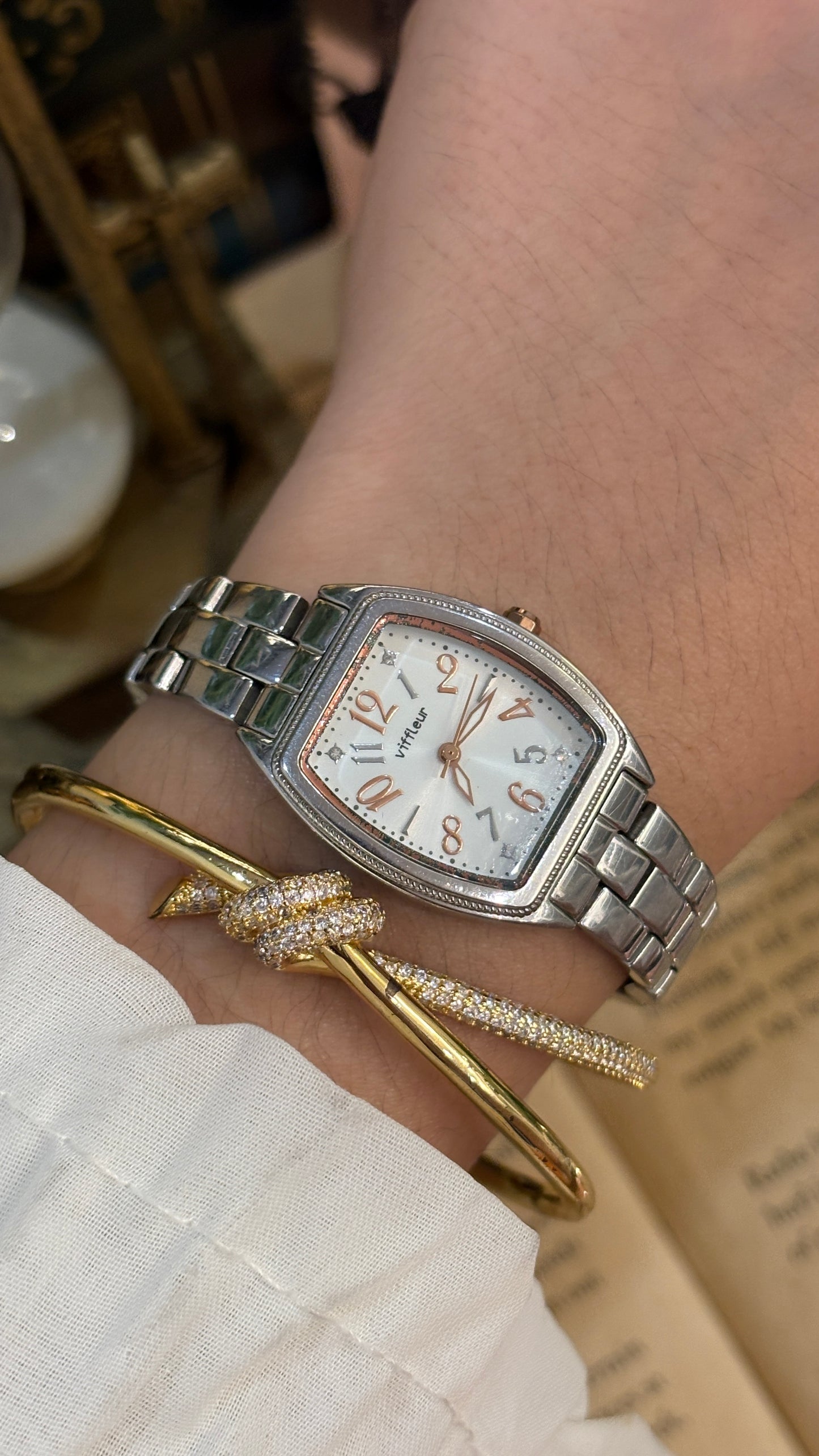 Vintage Viffleur Paris Barrel Case Classic Watch in Two-Tone Silver and Gold Tone Quartz
