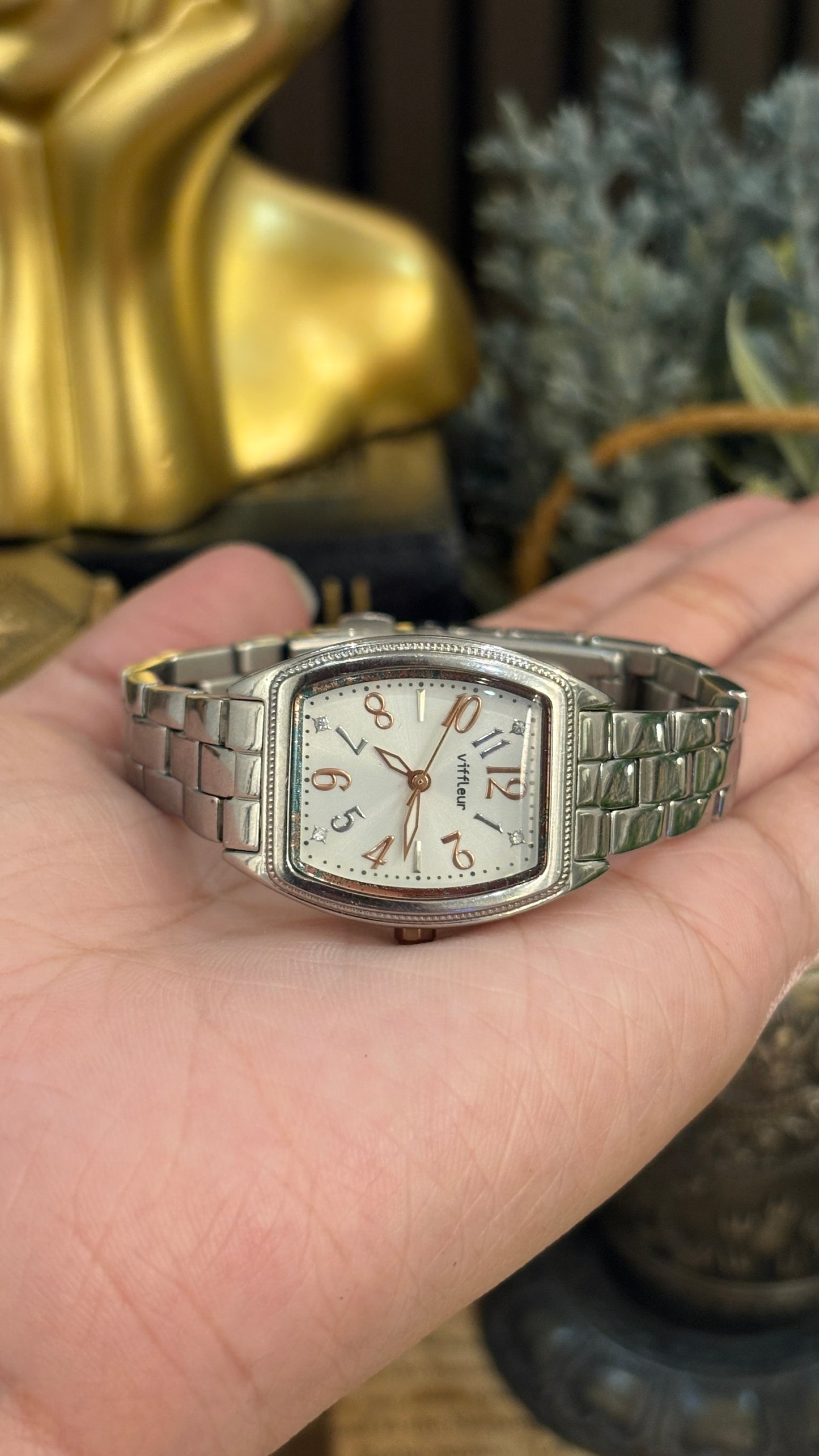 Vintage Viffleur Paris Barrel Case Classic Watch in Two-Tone Silver and Gold Tone Quartz