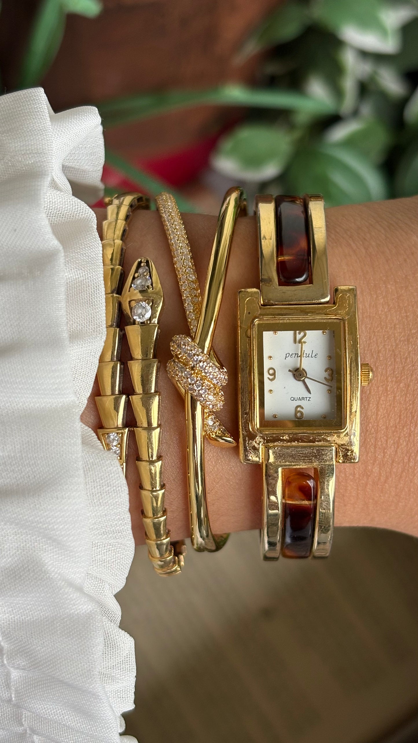 Vintage Tortoise Bangle Watch in Gold Tone