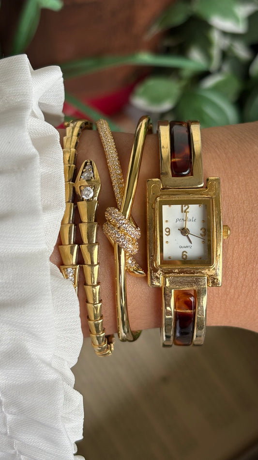 Vintage Tortoise Bangle Watch in Gold Tone