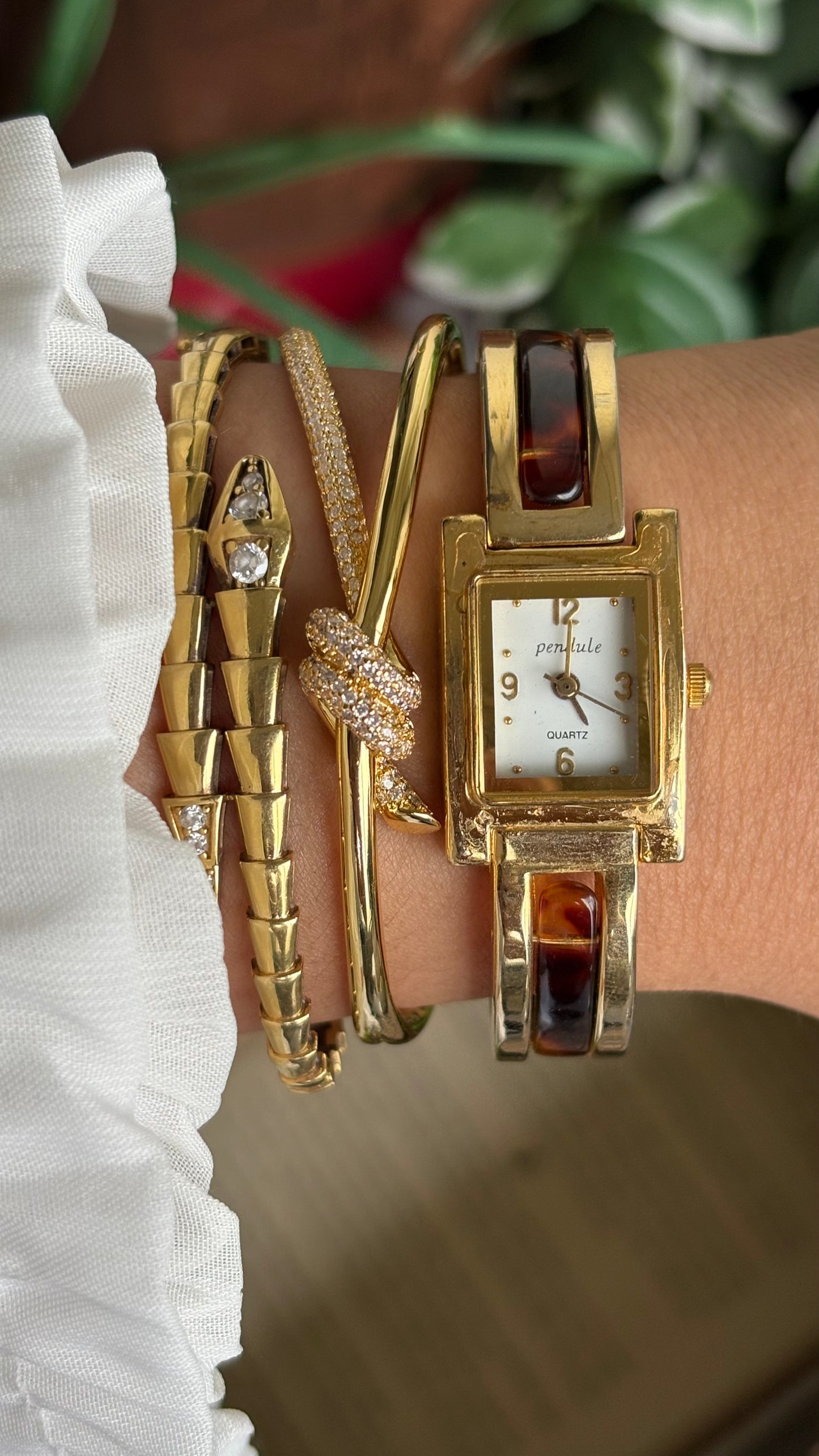 Vintage Tortoise Bangle Watch in Gold Tone