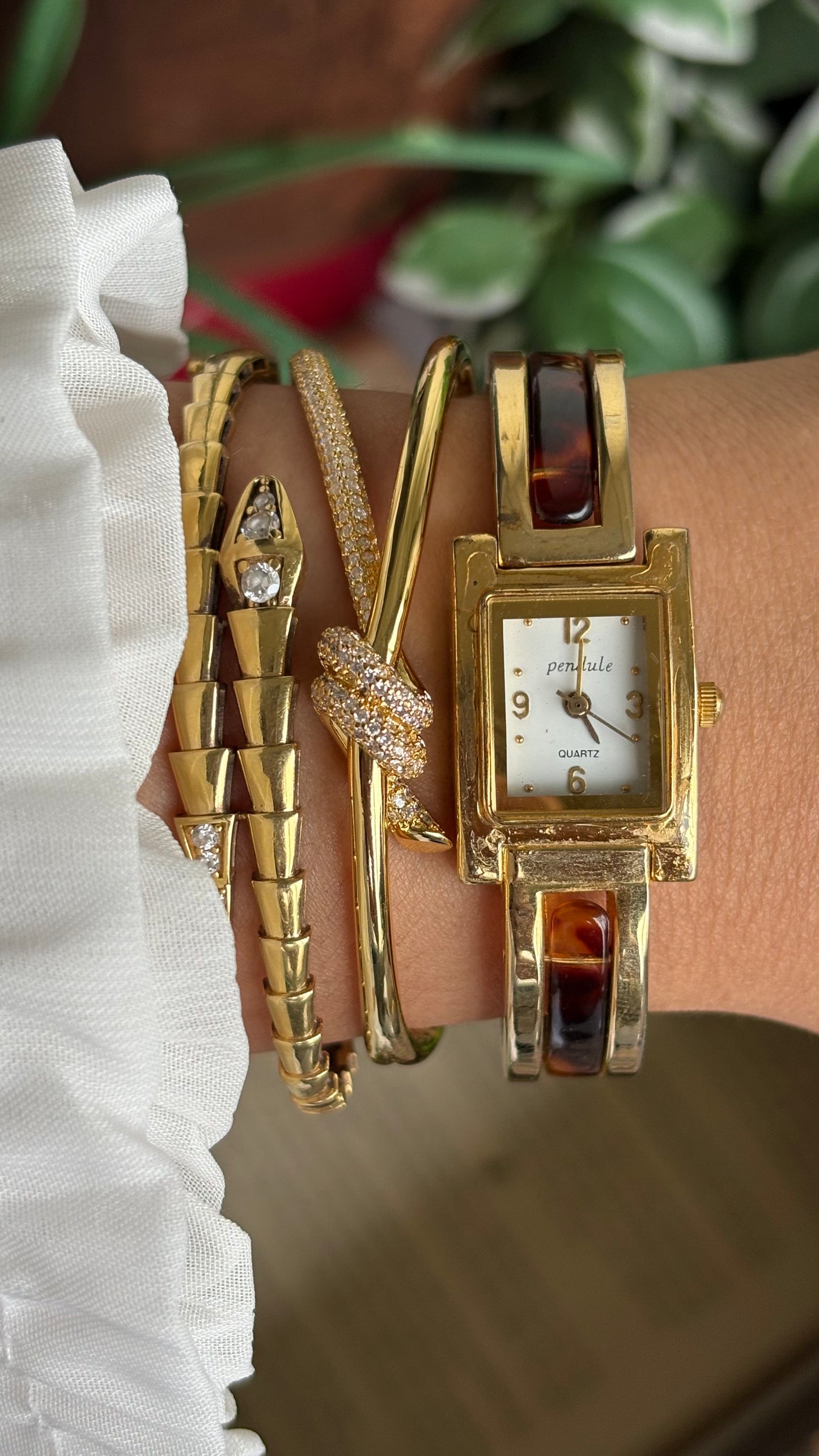 Vintage Tortoise Bangle Watch in Gold Tone