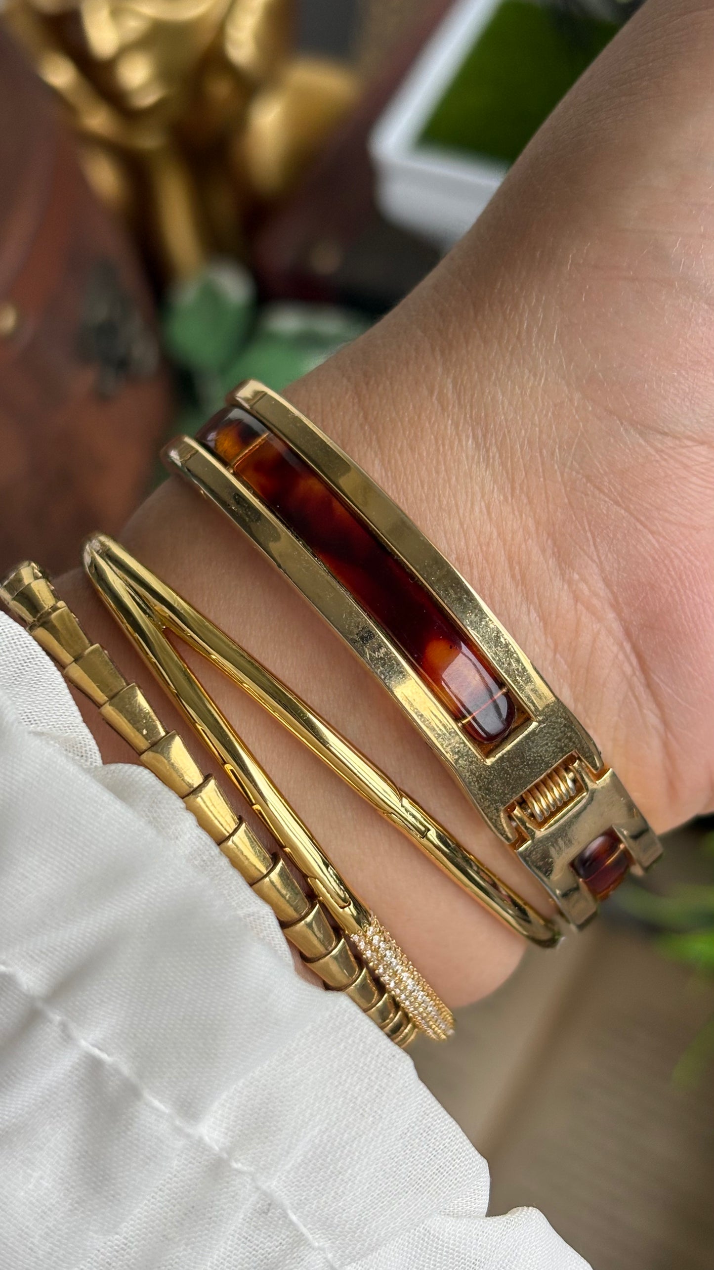 Vintage Tortoise Bangle Watch in Gold Tone