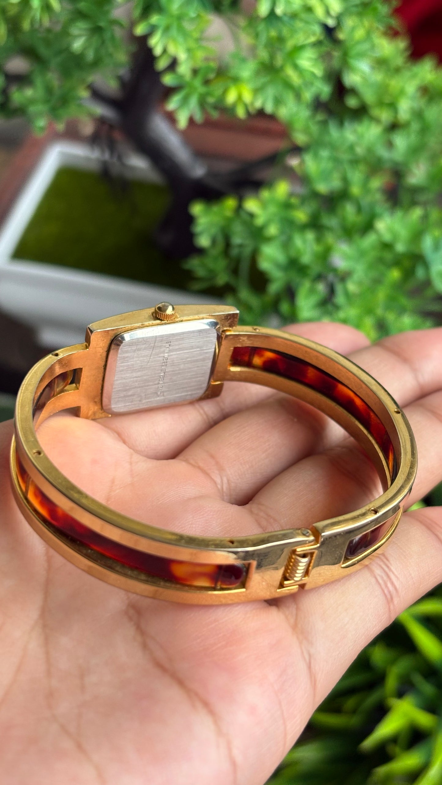 Vintage Tortoise Bangle Watch in Gold Tone