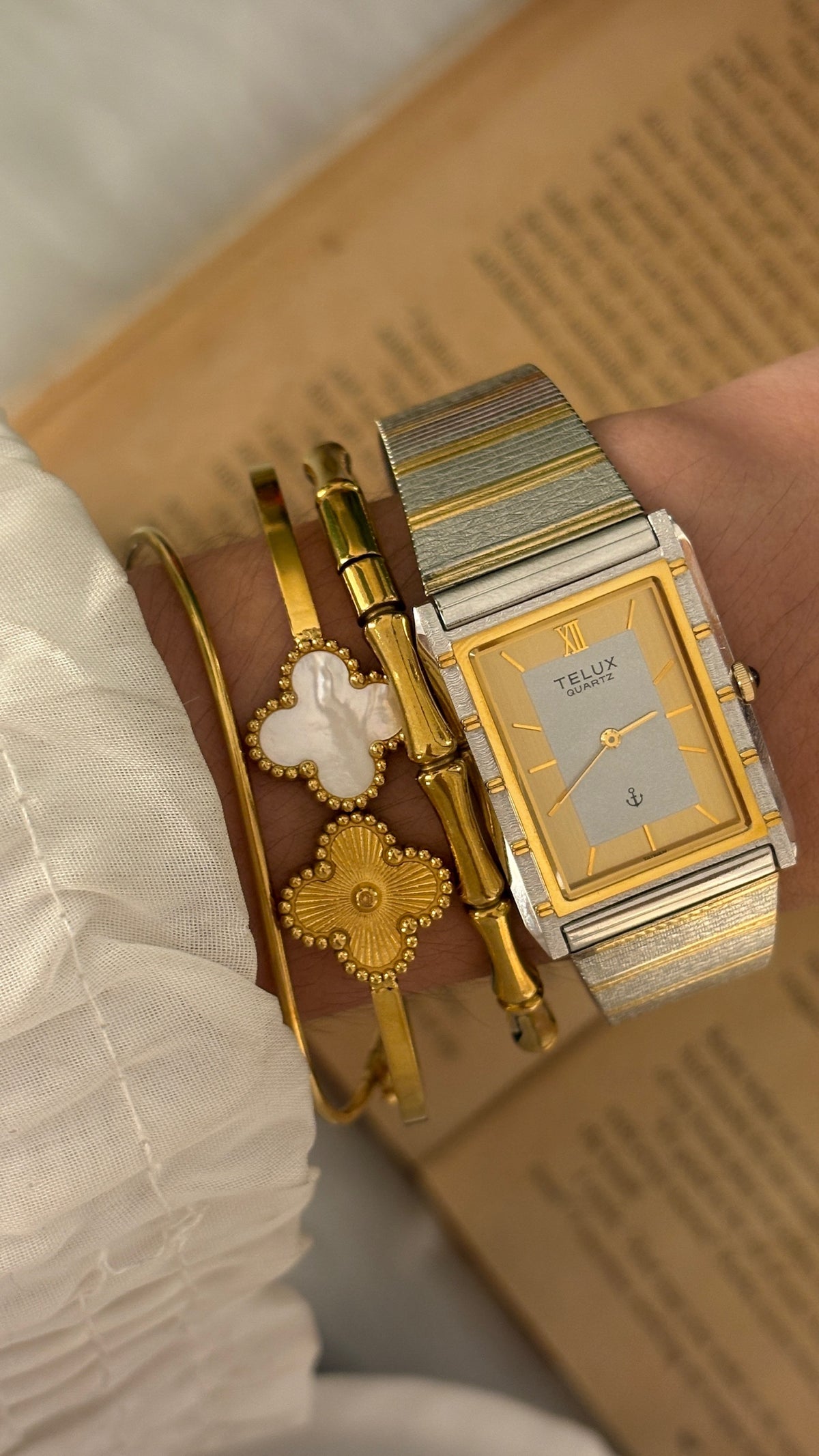 Vintage Telux Mens Tank Watch in Two-Tone Quartz