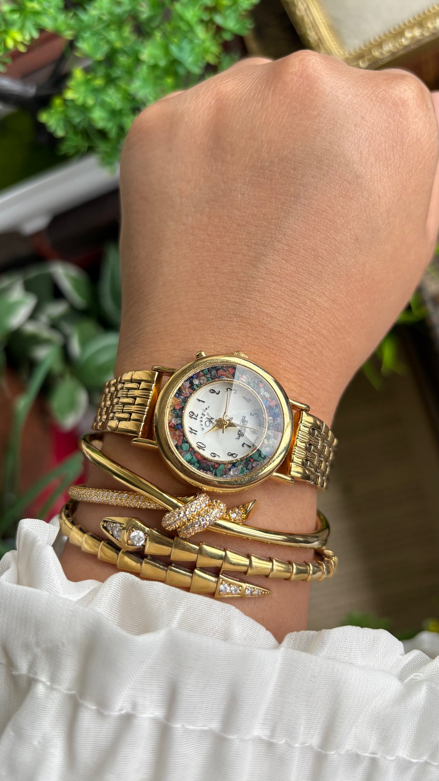 Vintage Wrangler Watch in Gold Tone with Natural Stones on Bezel