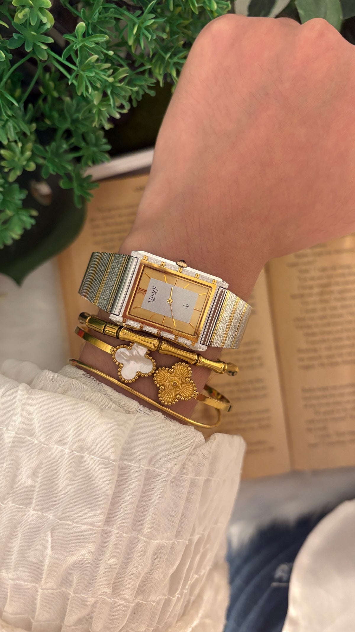 Vintage Telux Mens Tank Watch in Two-Tone Quartz