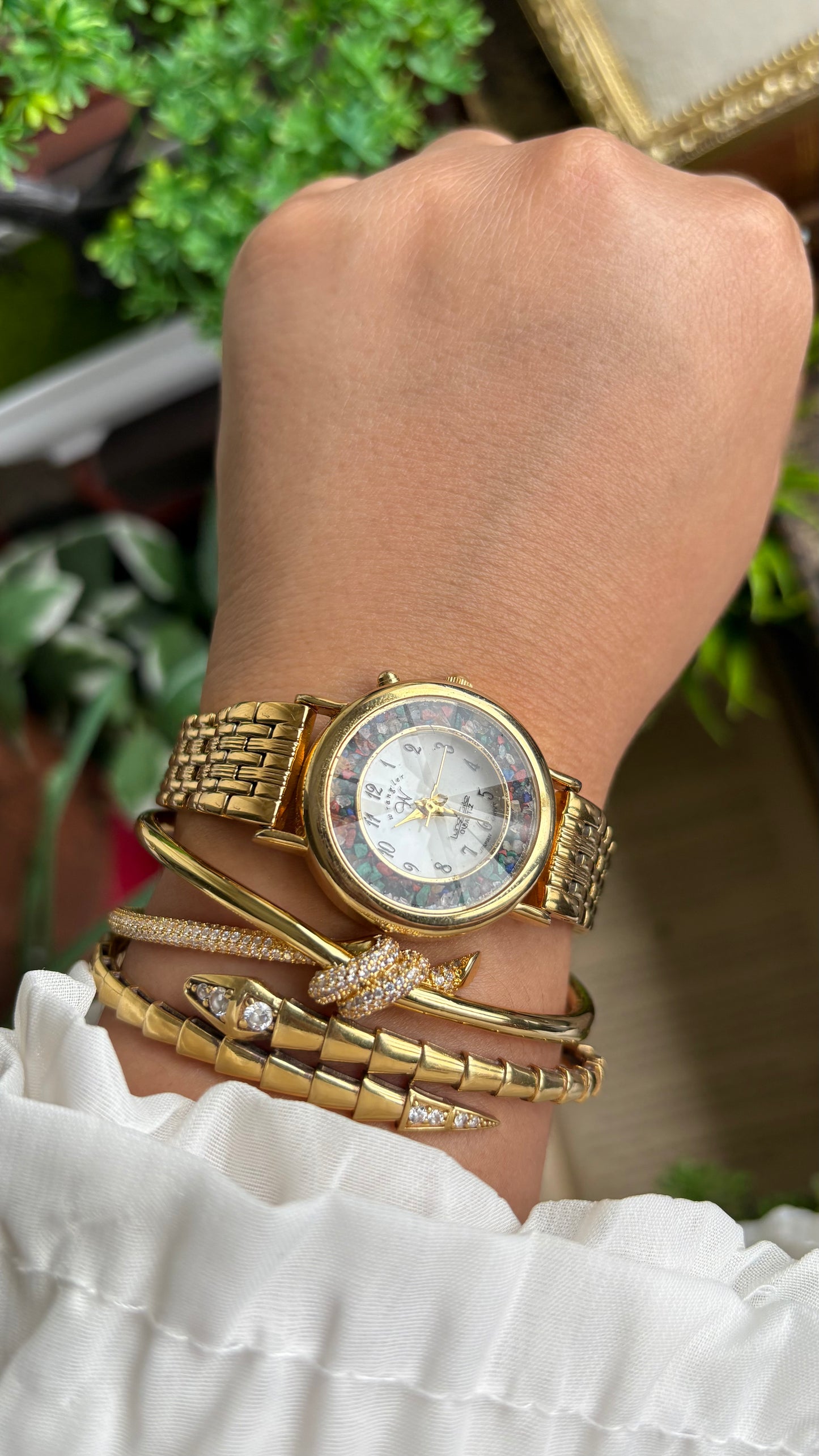 Vintage Wrangler Watch in Gold Tone with Natural Stones on Bezel