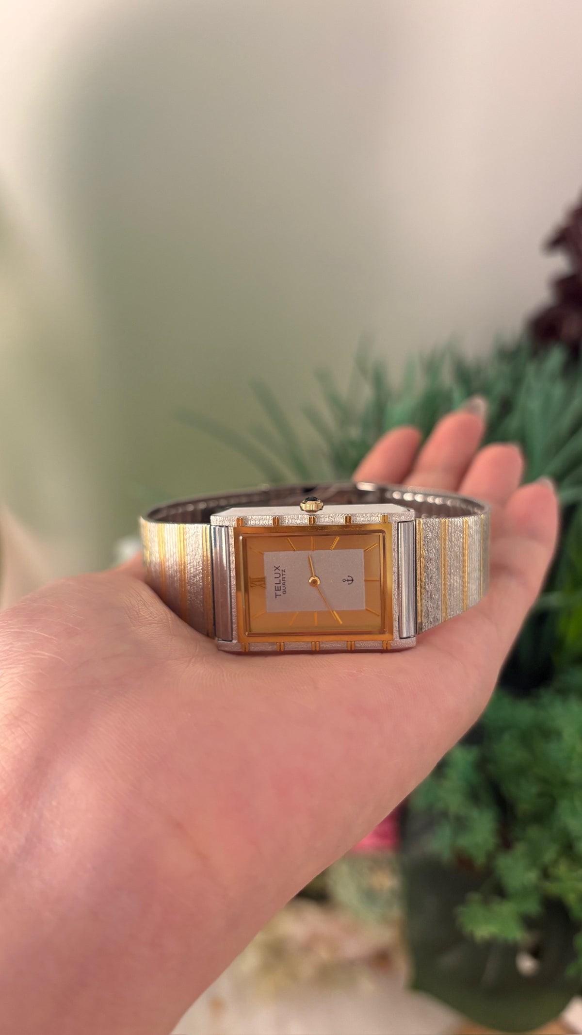 Vintage Telux Mens Tank Watch in Two-Tone Quartz