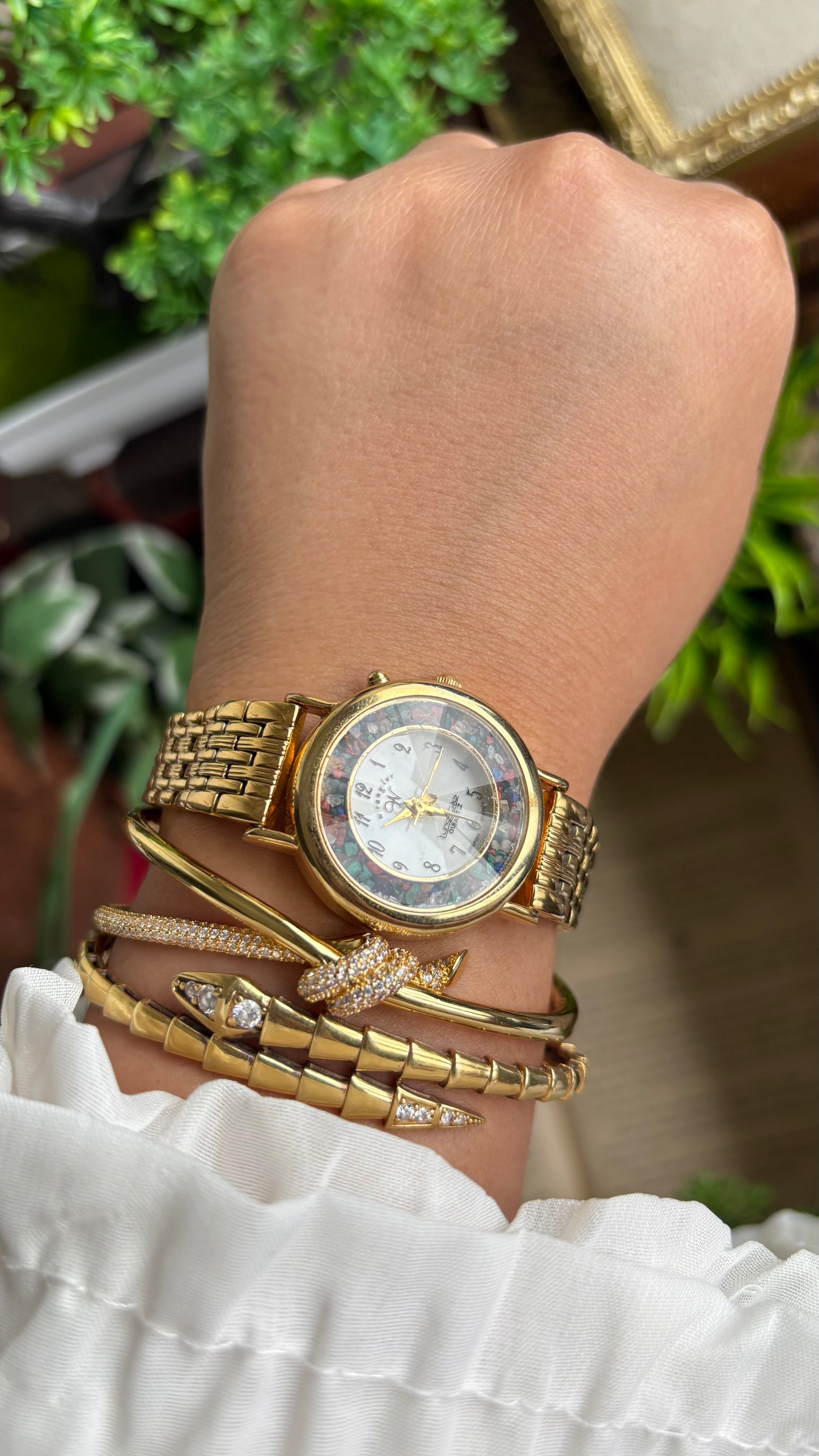 Vintage Wrangler Watch in Gold Tone with Natural Stones on Bezel