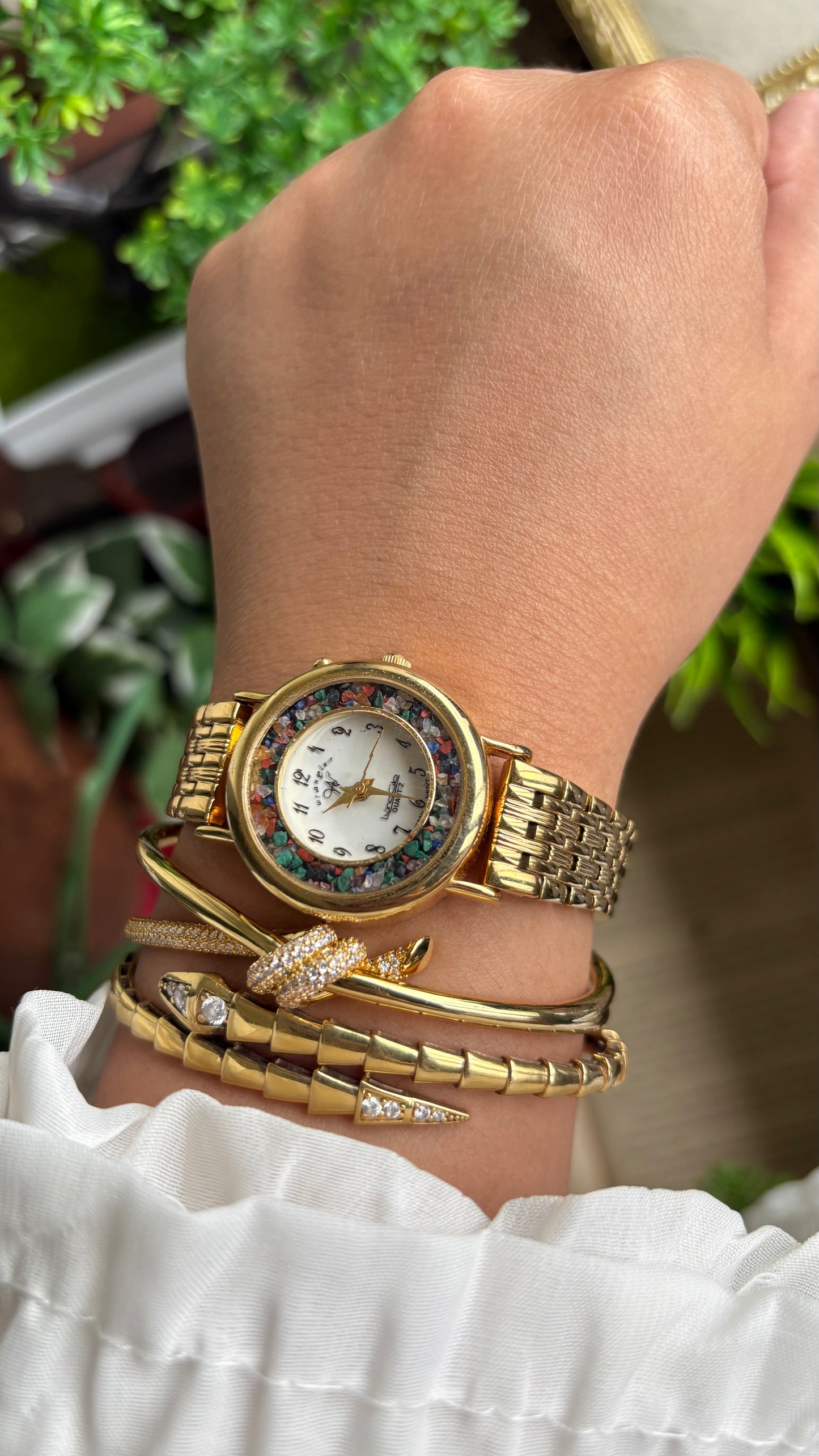 Vintage Wrangler Watch in Gold Tone with Natural Stones on Bezel