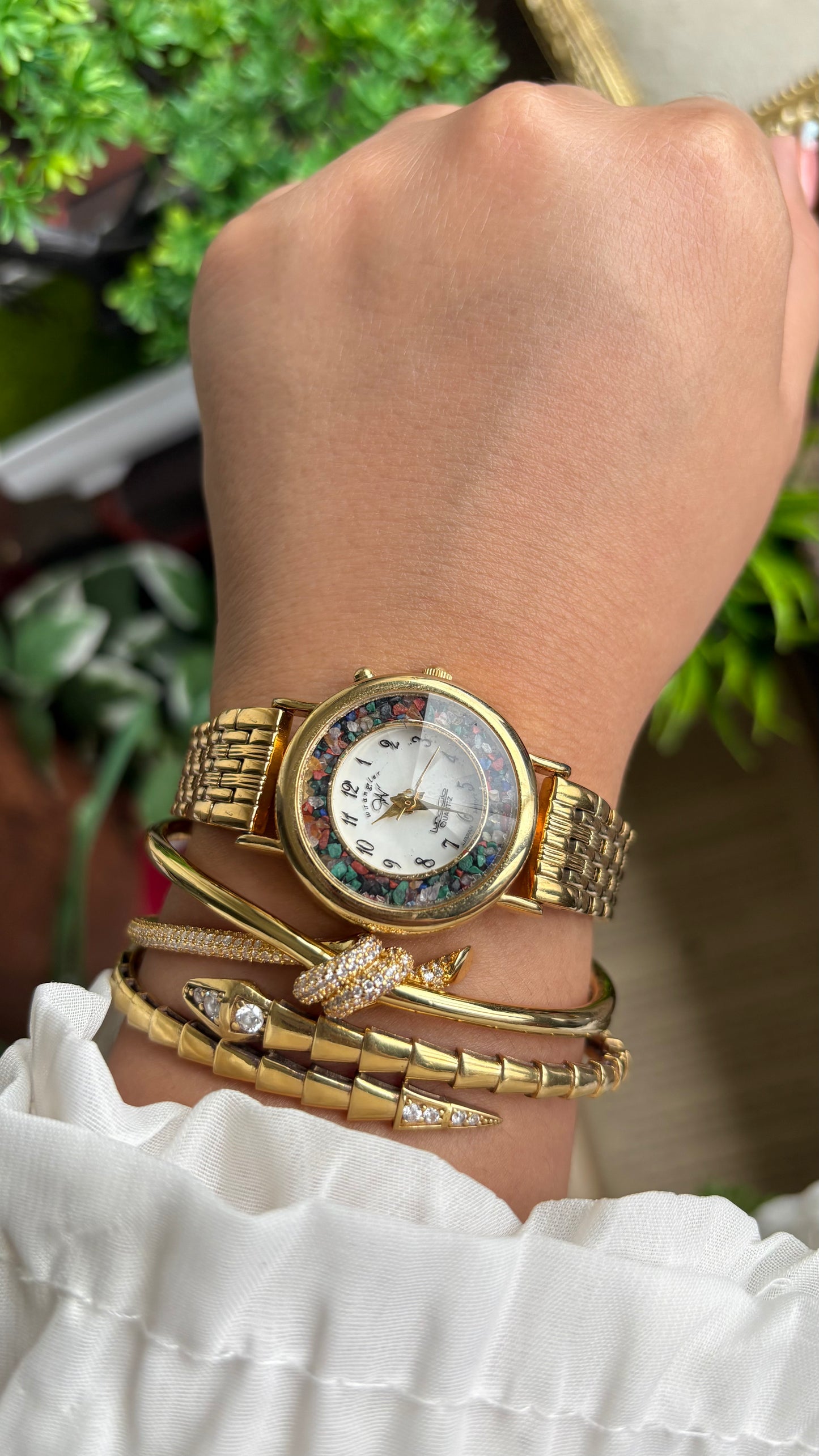 Vintage Wrangler Watch in Gold Tone with Natural Stones on Bezel