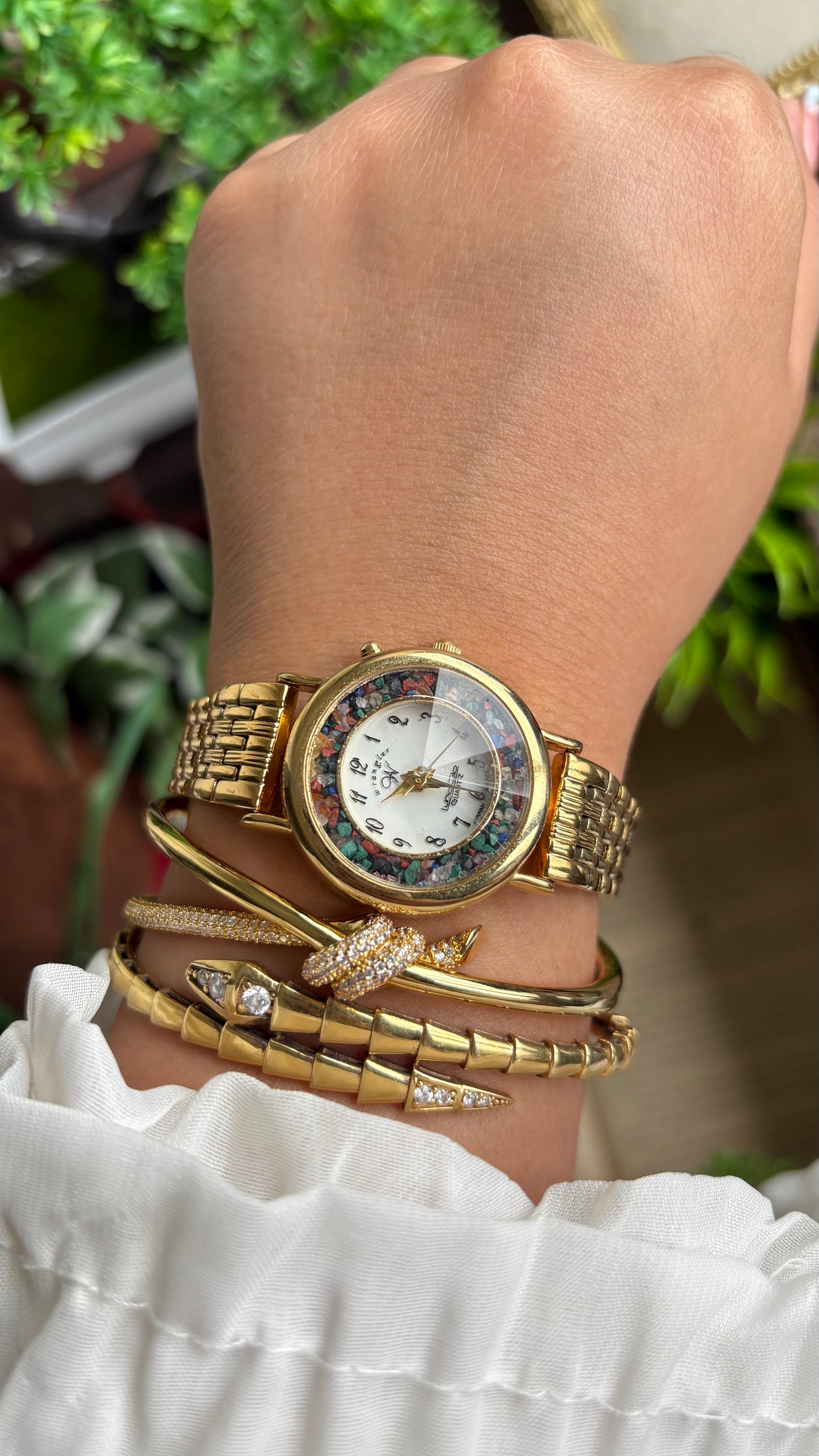 Vintage Wrangler Watch in Gold Tone with Natural Stones on Bezel