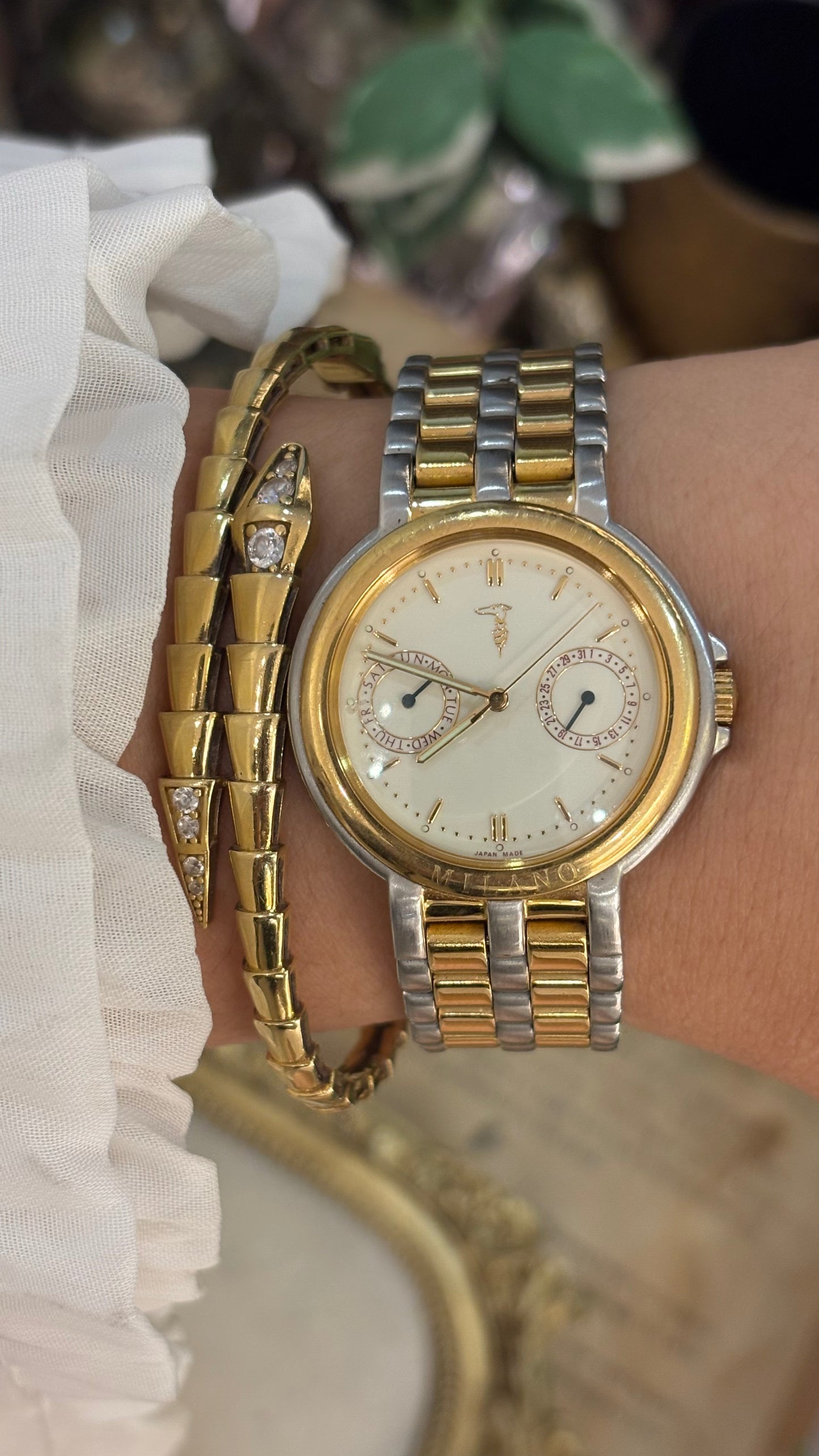 Rare Vintage Trussardi Milano Chrono Watch in Two-Tone Quartz