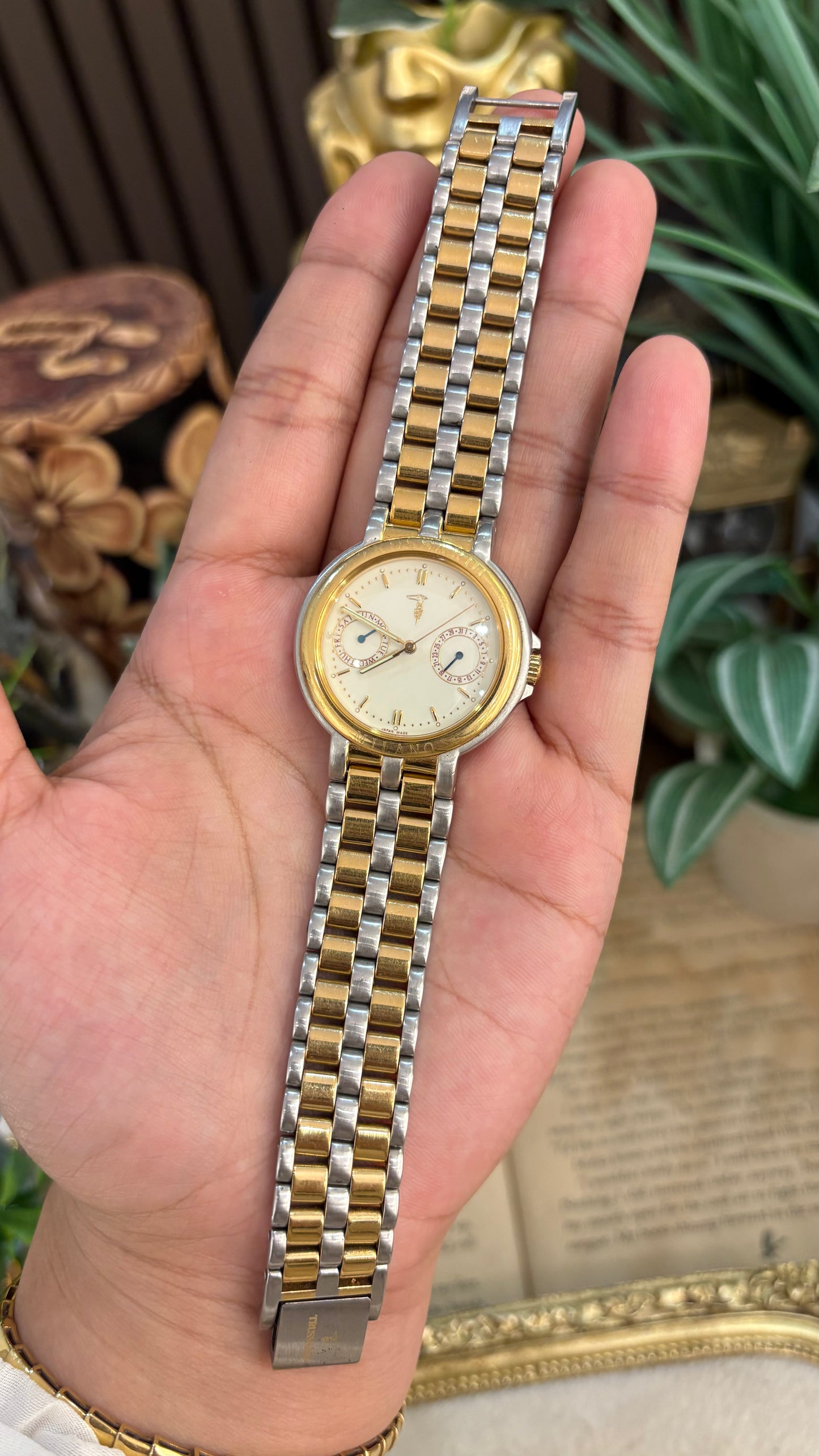 Rare Vintage Trussardi Milano Chrono Watch in Two-Tone Quartz